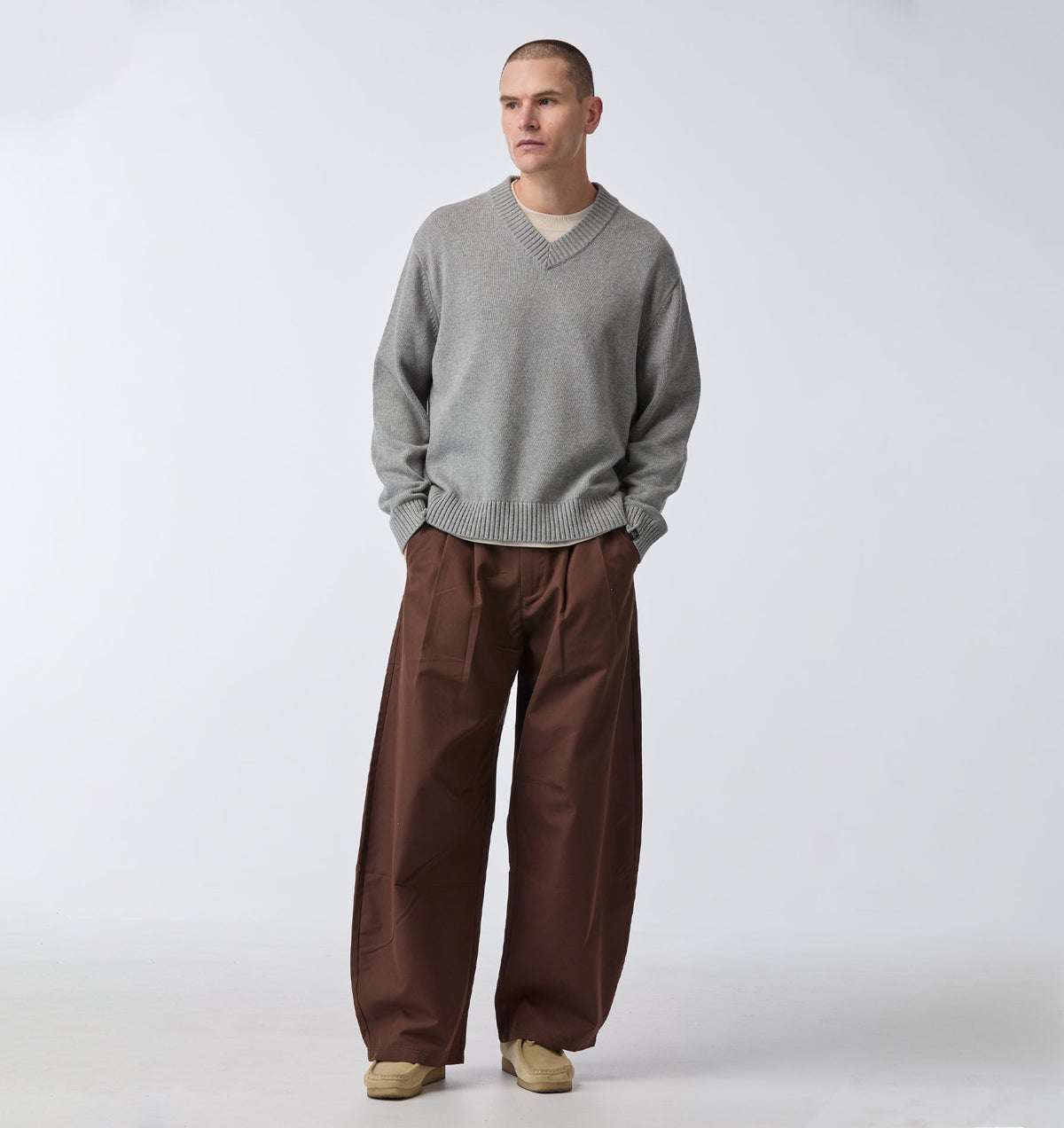 V Neck Sweater - Grey Marle
