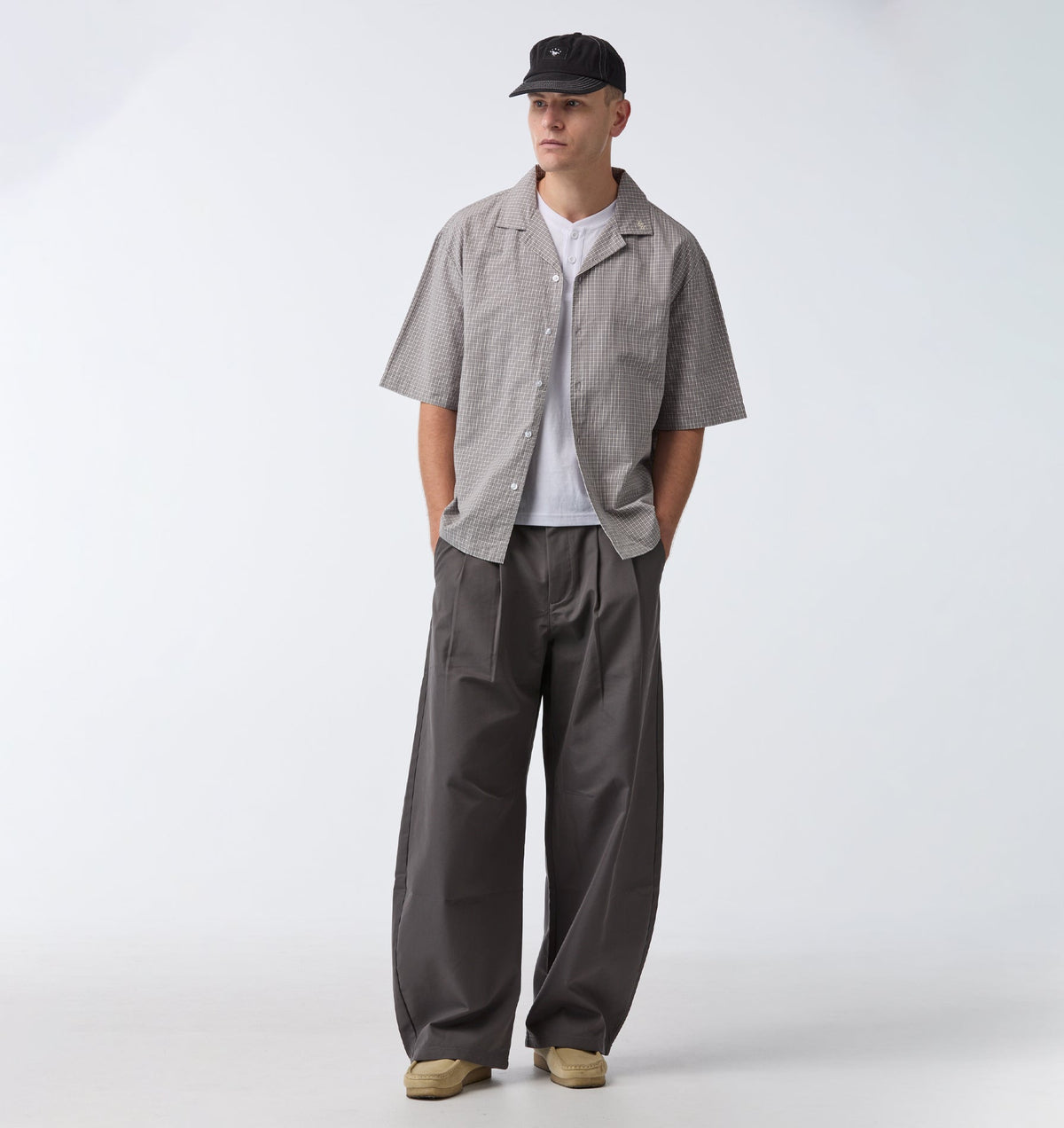 Box Cuban Collar Shirt - Concrete Check