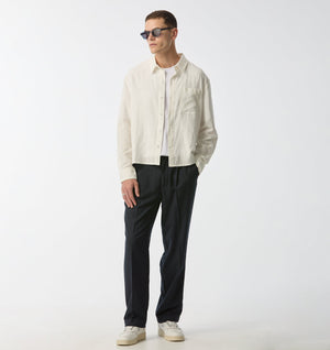 Linen Crop LS Shirt - White
