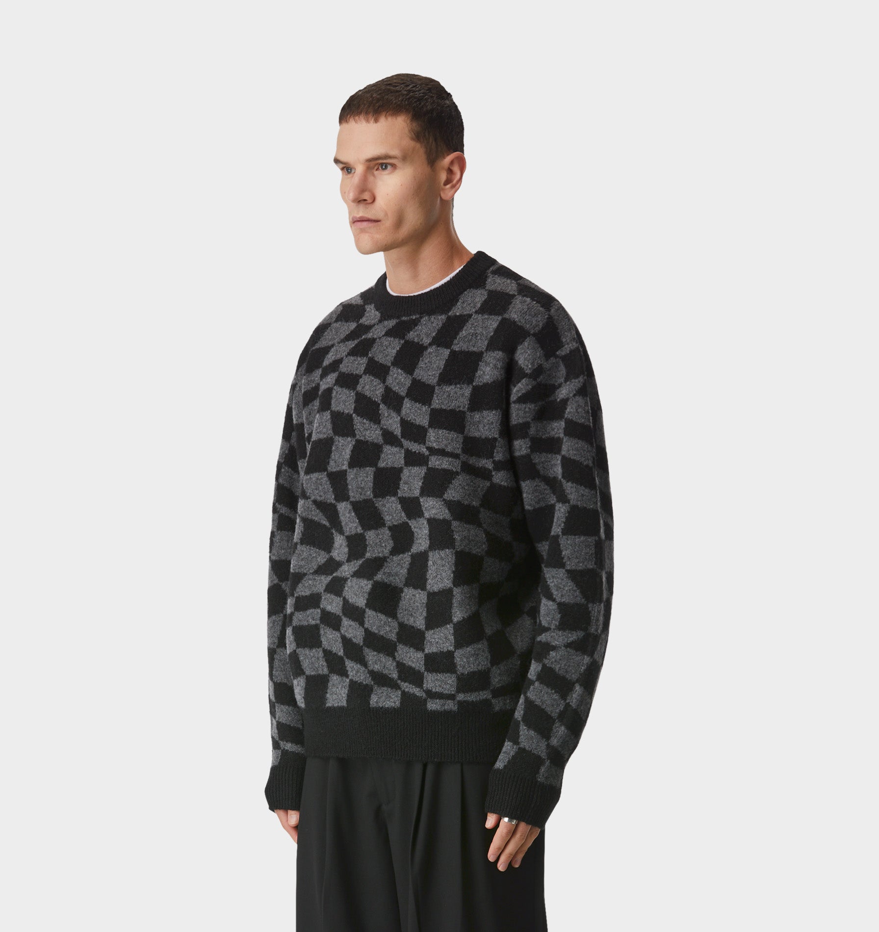 Checker Knit Sweater - Charcoal/Black