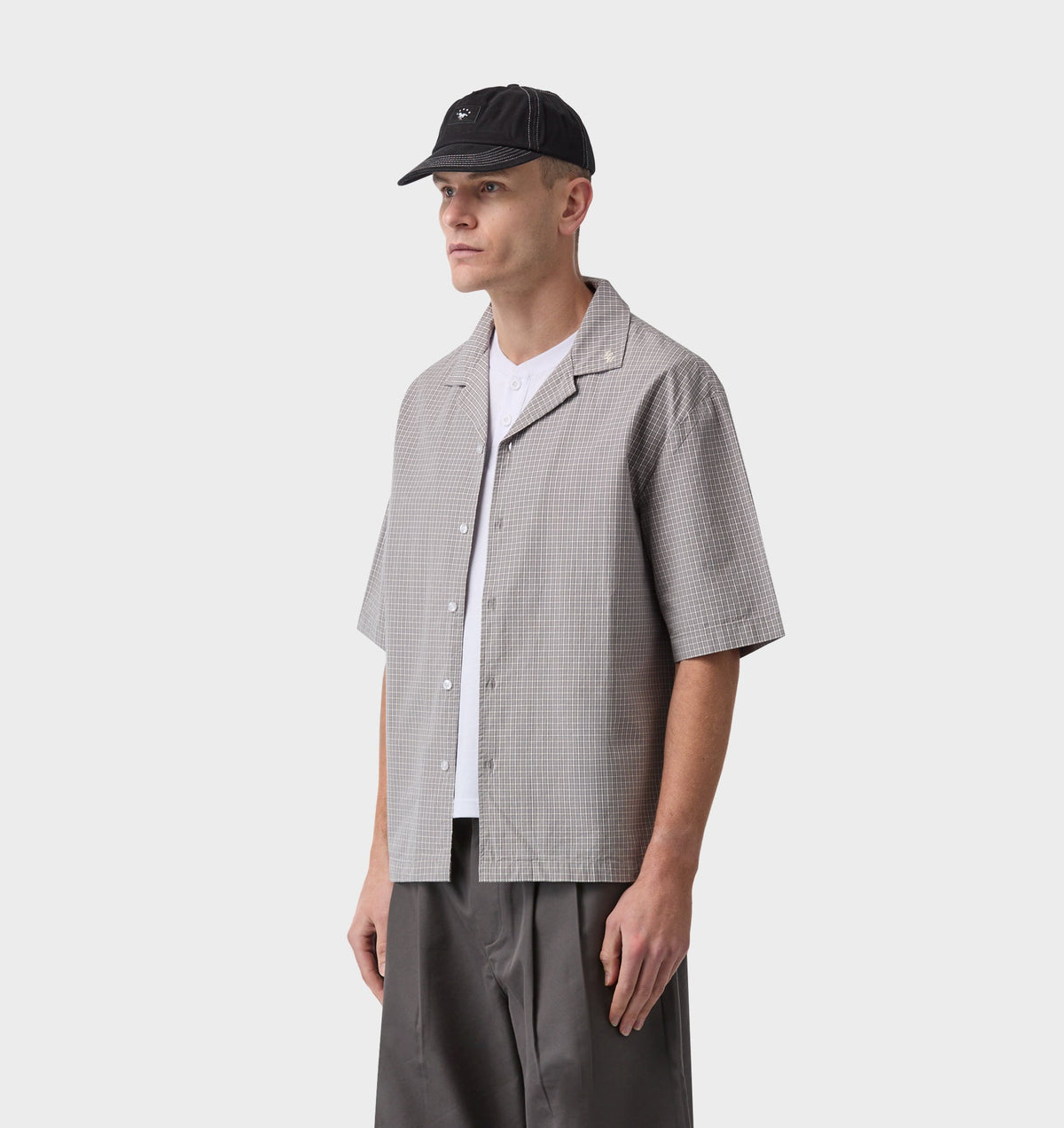 Box Cuban Collar Shirt - Concrete Check