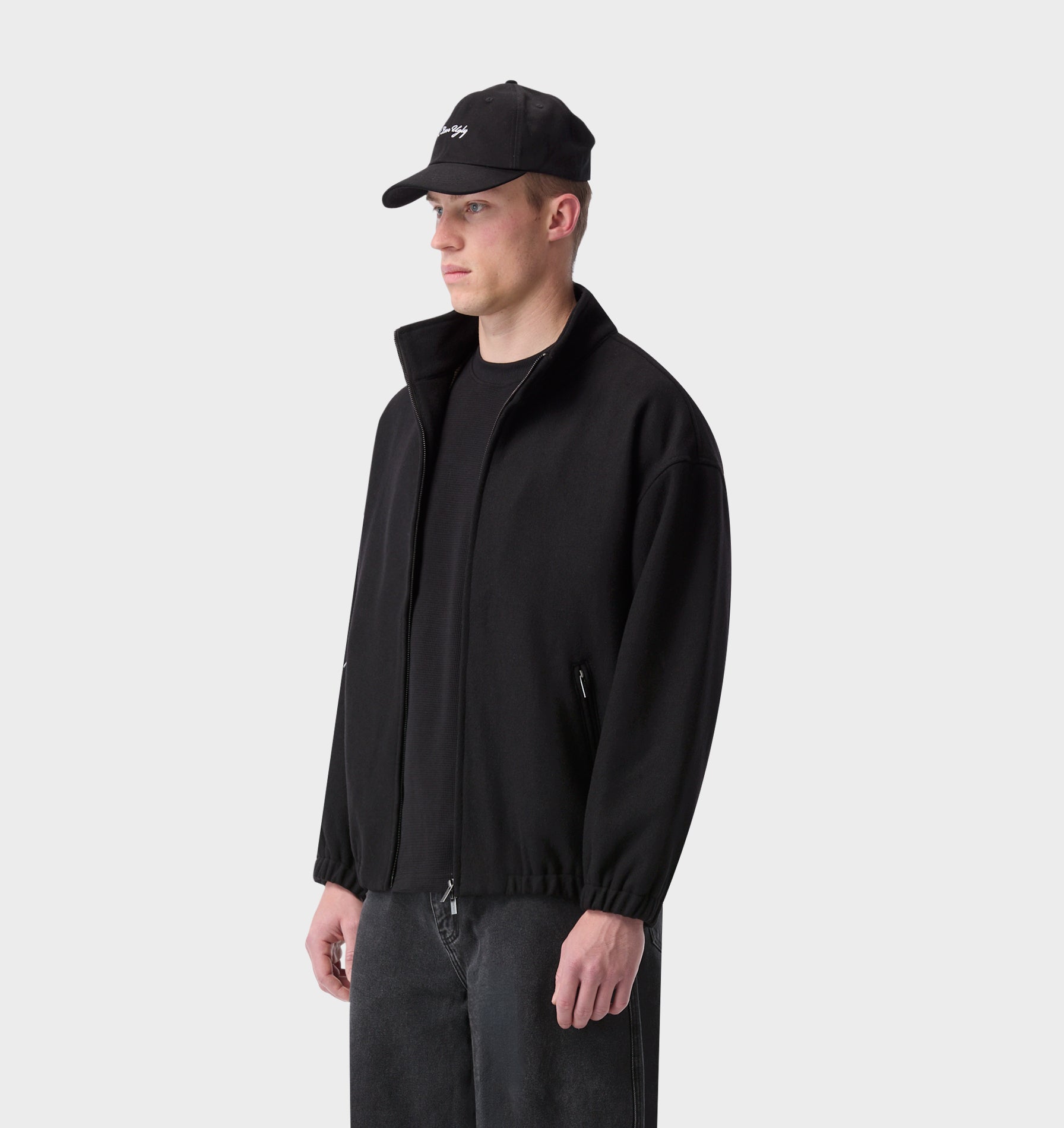 Funnel Neck Jacket - Black Wool