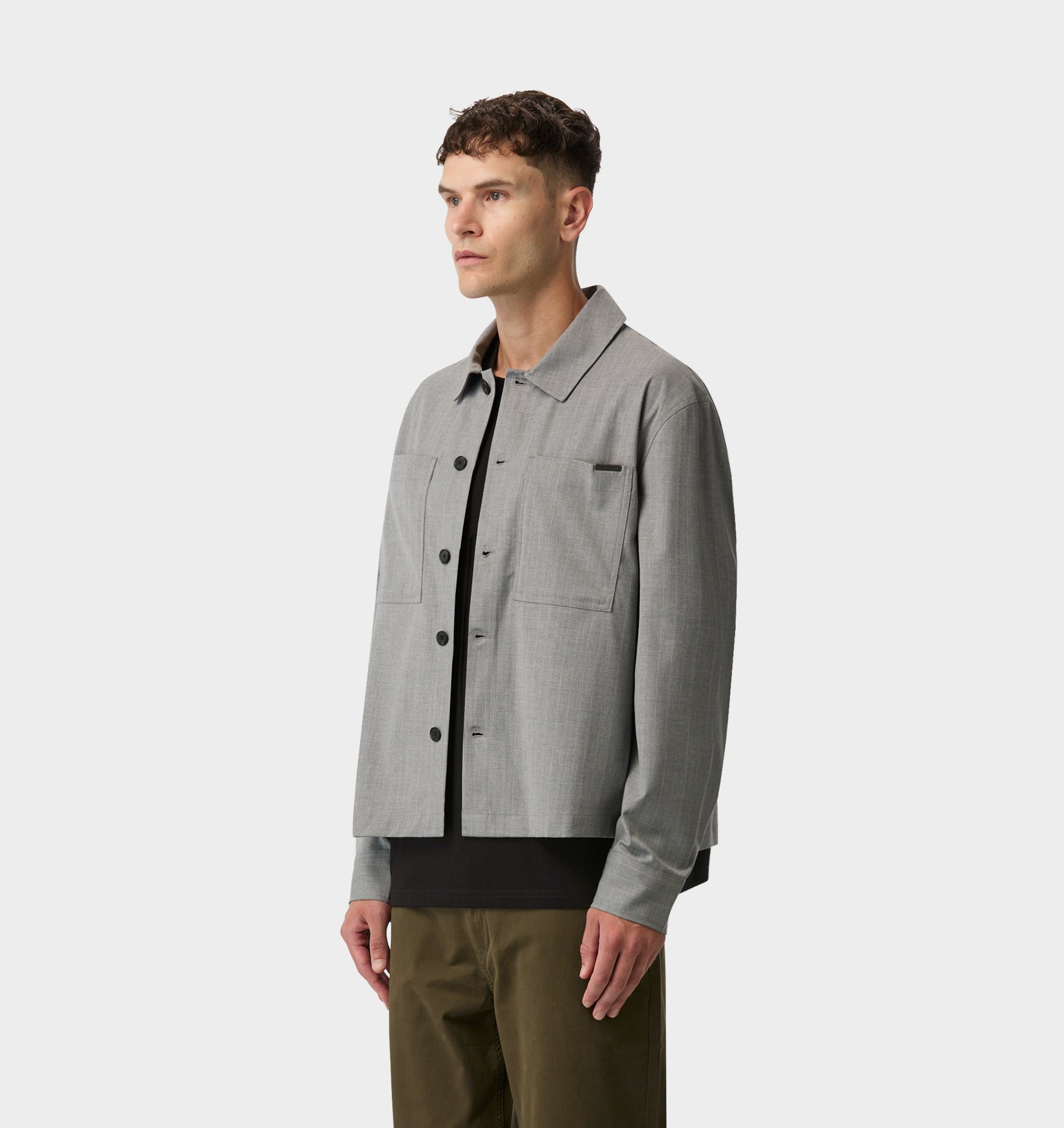 Tailored Overshirt - Grey Pinstripe