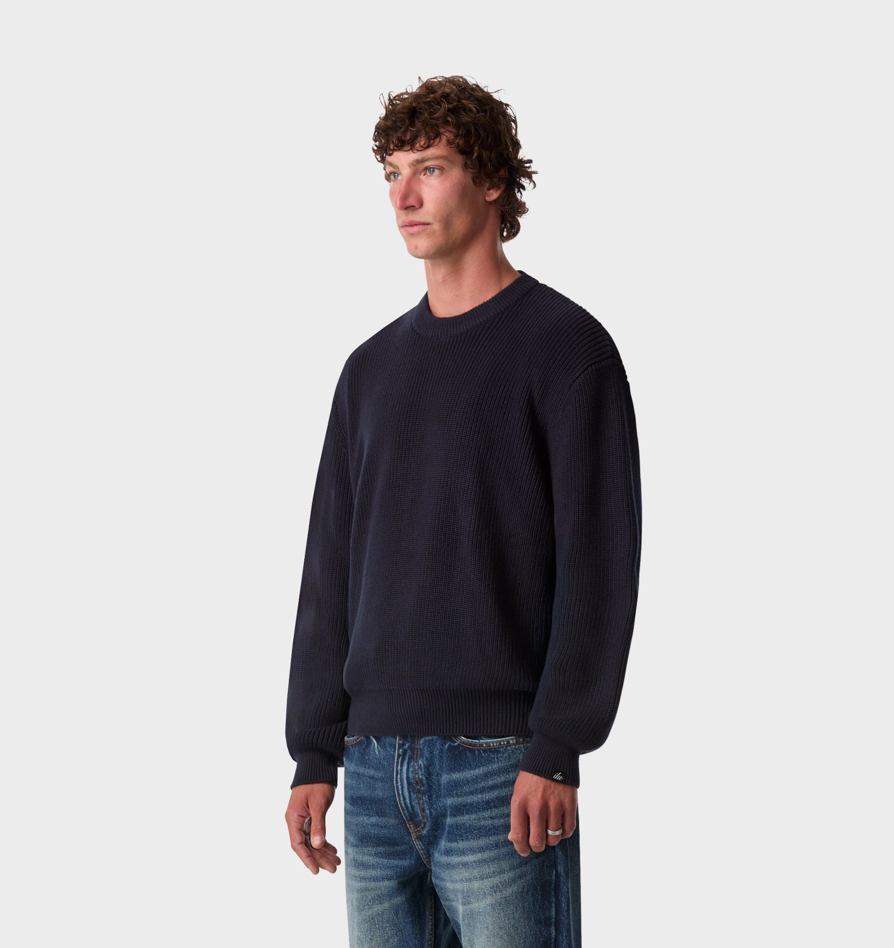 Cropped Knit Sweater - Navy