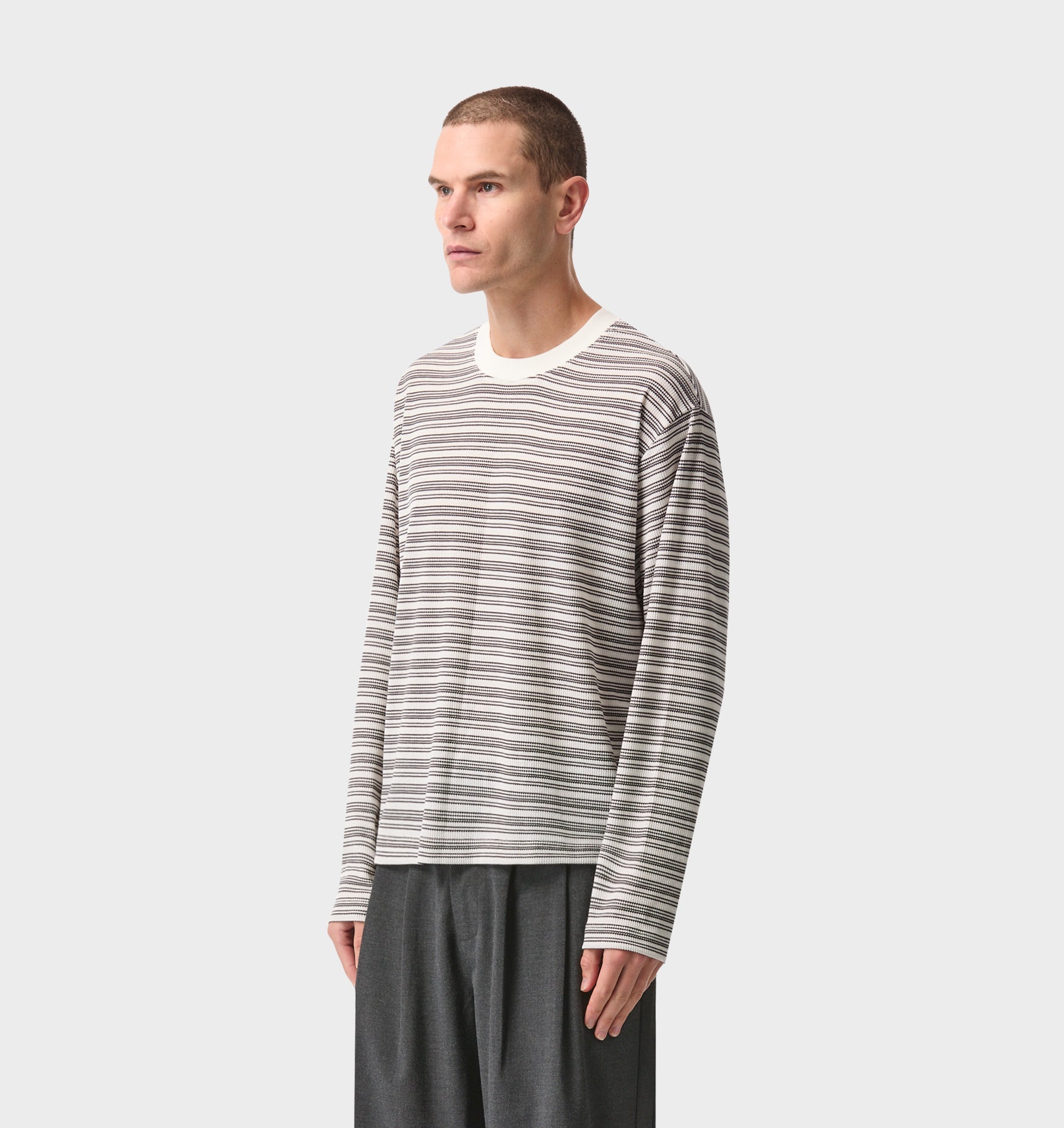 Crop Box LS Tee - White/Black Stripe