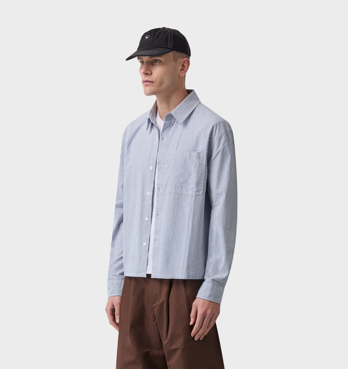 Crop LS Shirt - Blue White Stripe