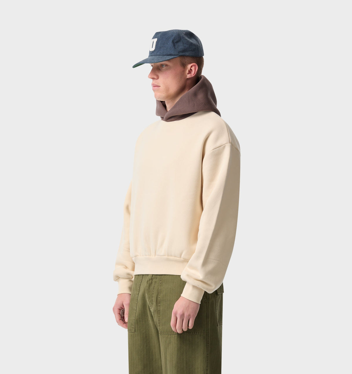 Heavy Crop Box Hood - Off White/Brown