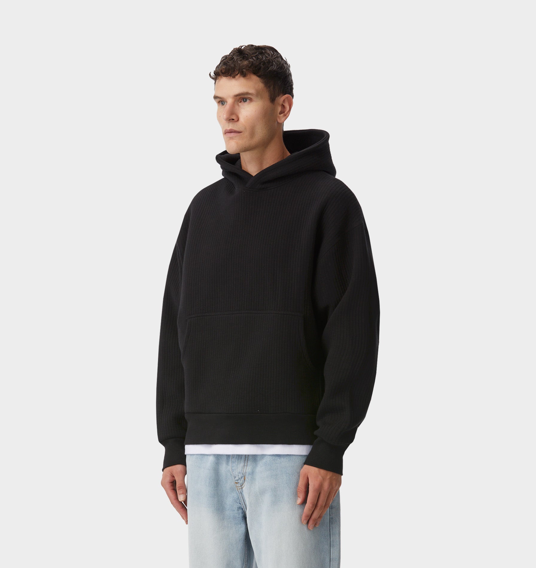 Textured Enzo Cropped Hood - Black
