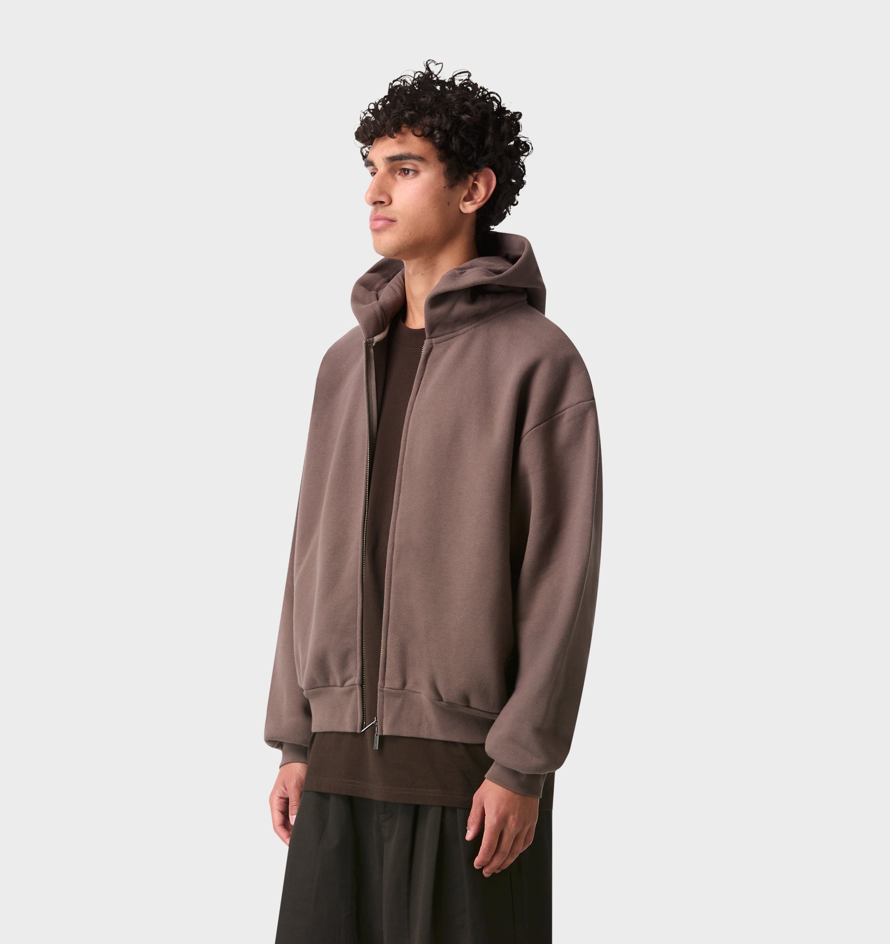 Heavy Crop Zip Hood - Dusky Brown
