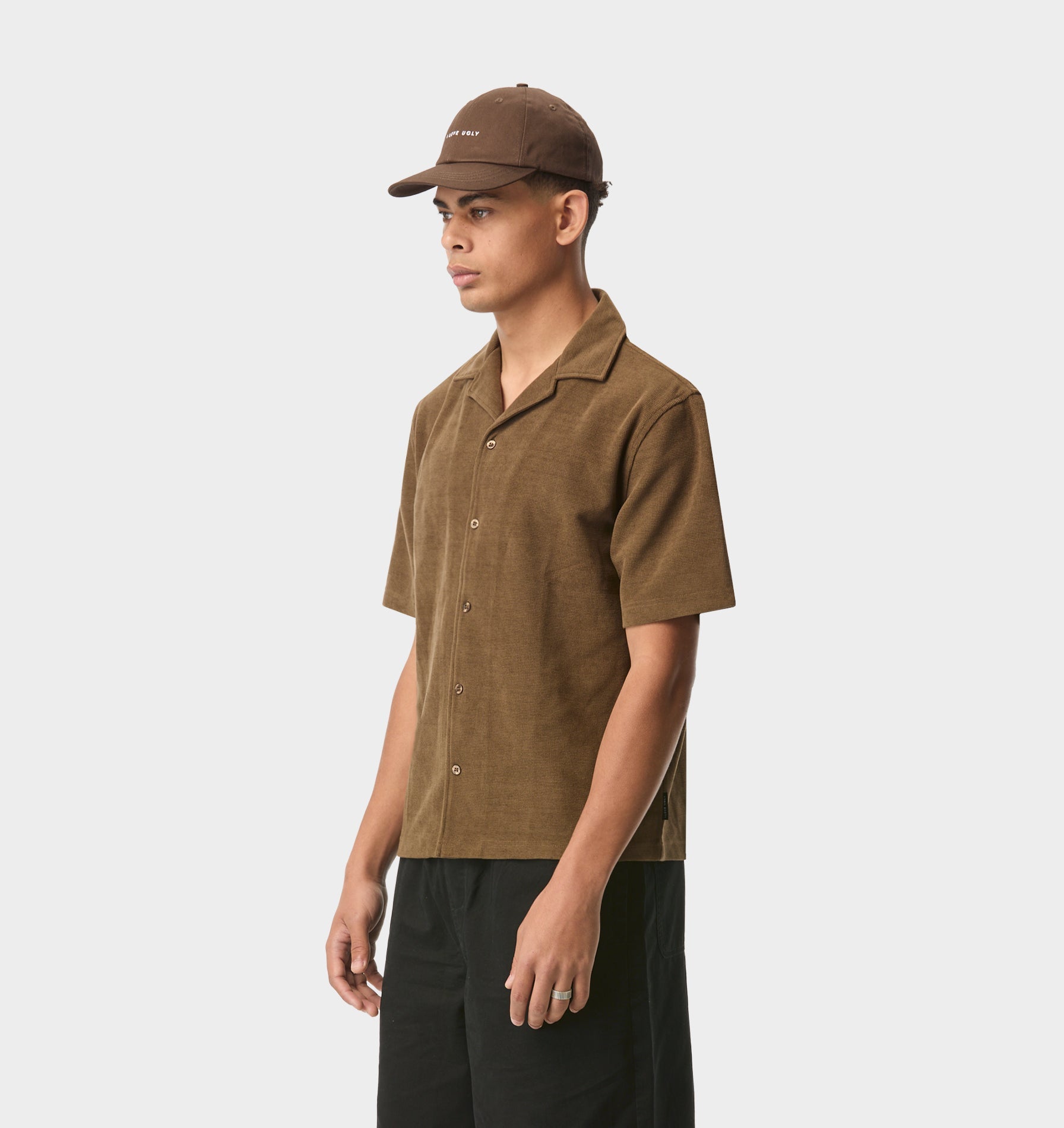 Waffle Box Cuban Collar SS Shirt - Fossil