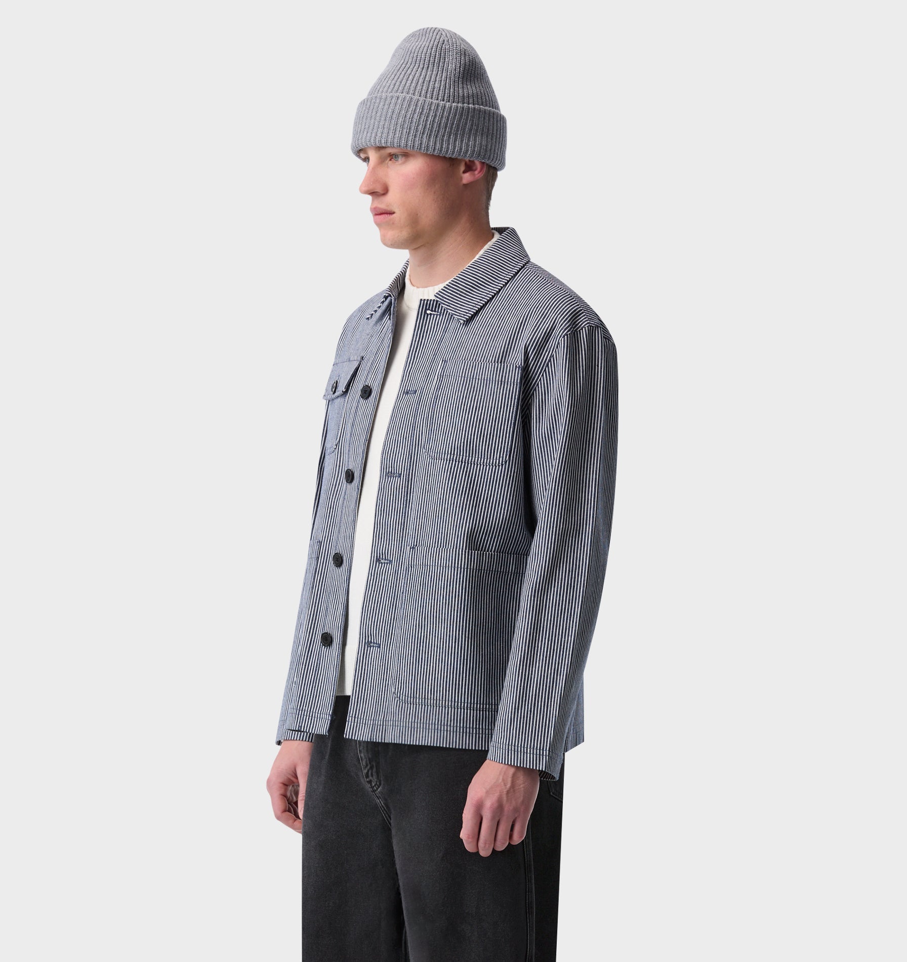 Chore Jacket - White / Navy Stripe