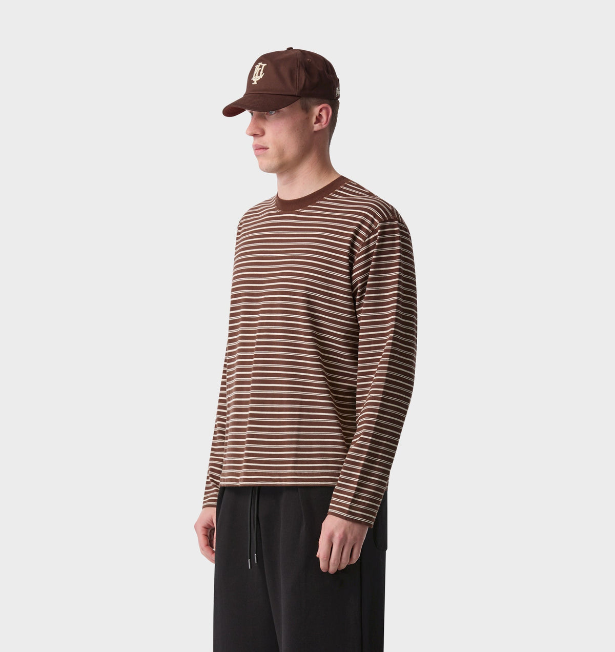 Crop Box LS Tee - Brown/Off White Stripe