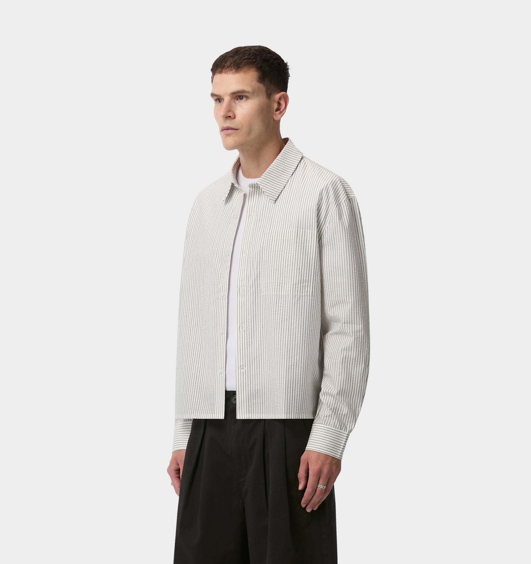 Crop LS Shirt - White/Black Stripe