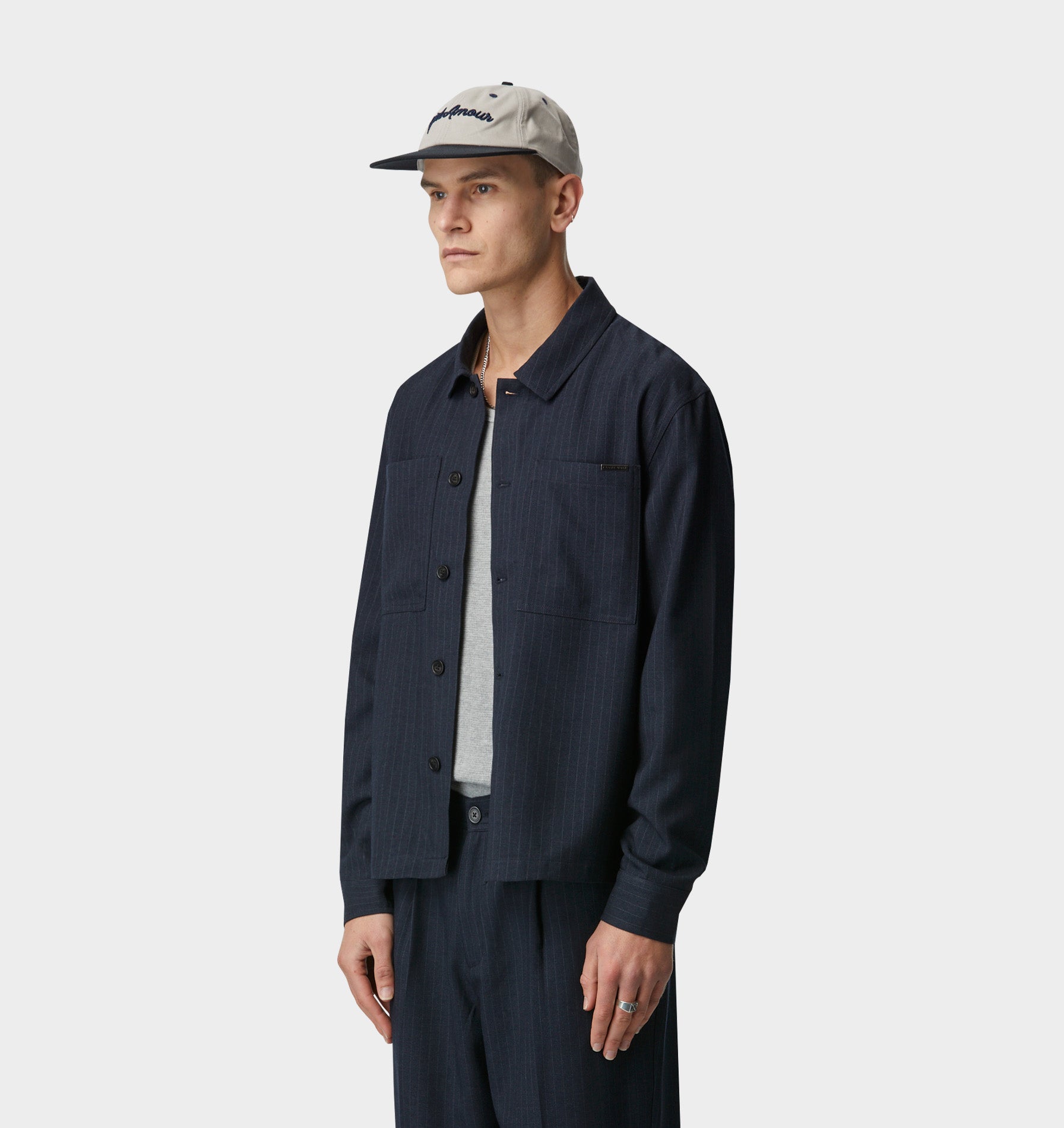 Tailored Overshirt - Navy Pinstripe