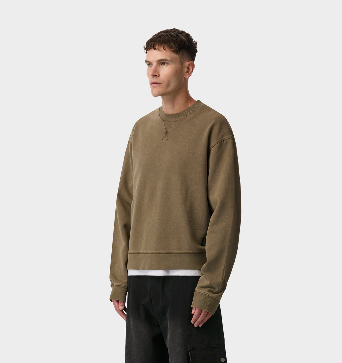 Crop Oversized Crew - Washed Mushroom