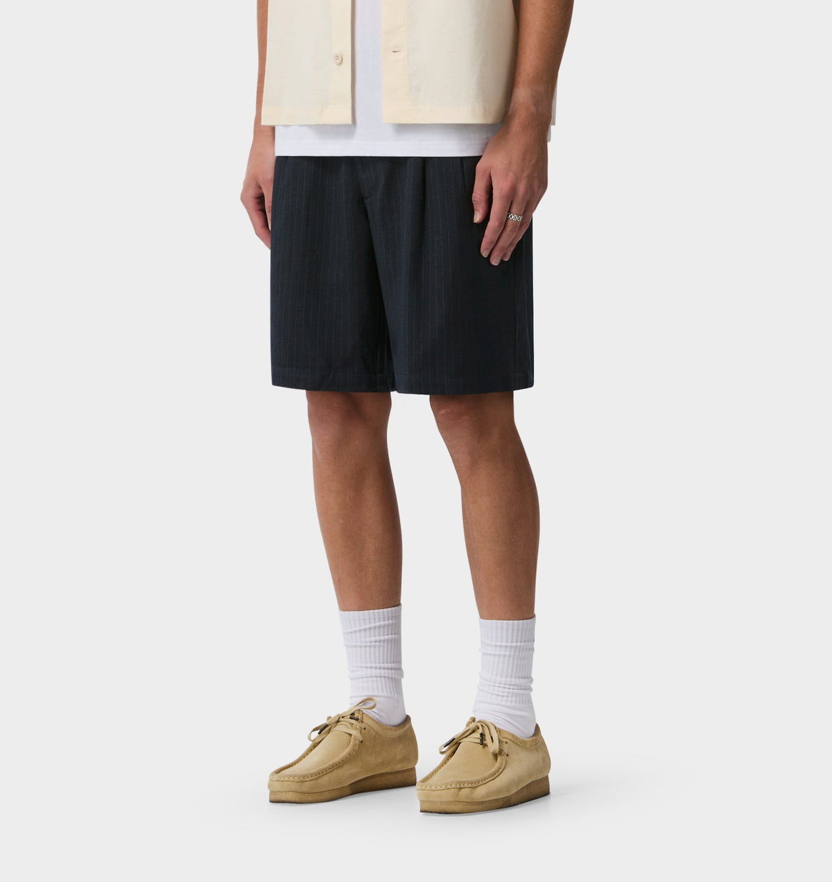 Quincy Pleated Short - Navy Pinstripe