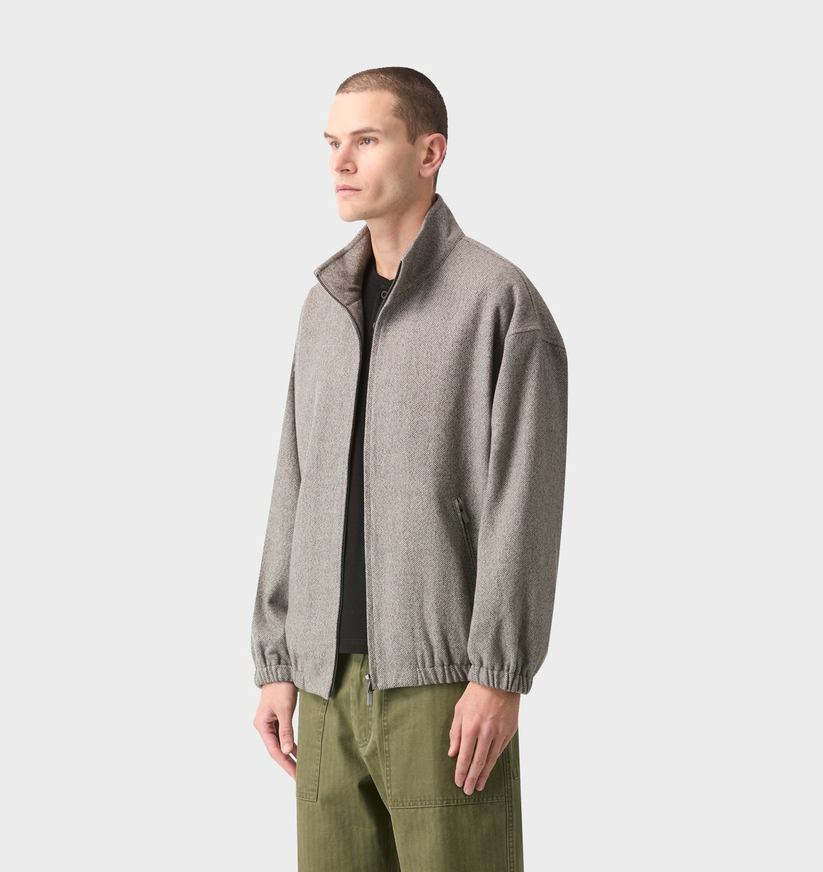 Funnel Neck Jacket - Grey Tweed
