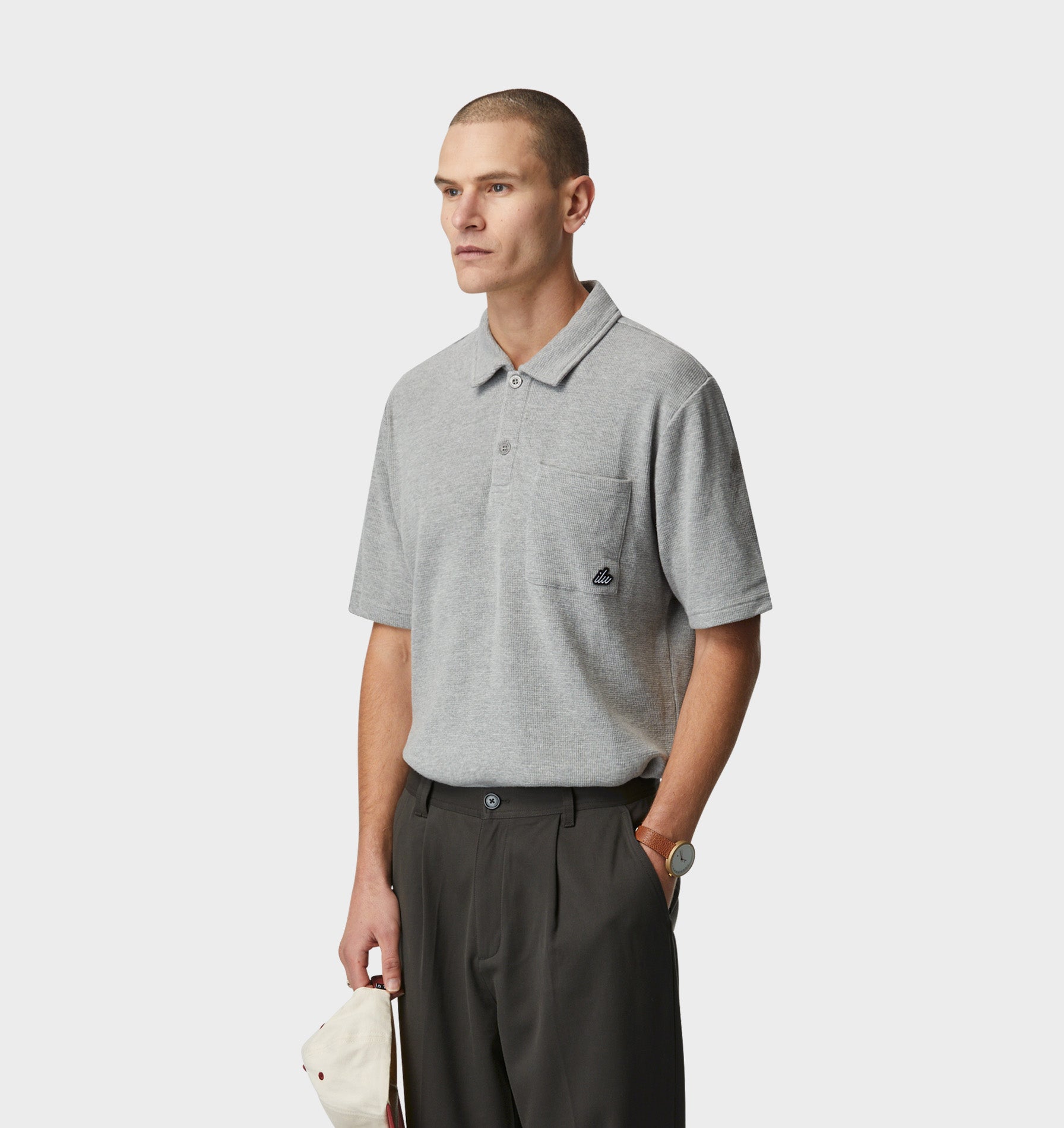 Waffle Polo Shirt - Vintage Grey