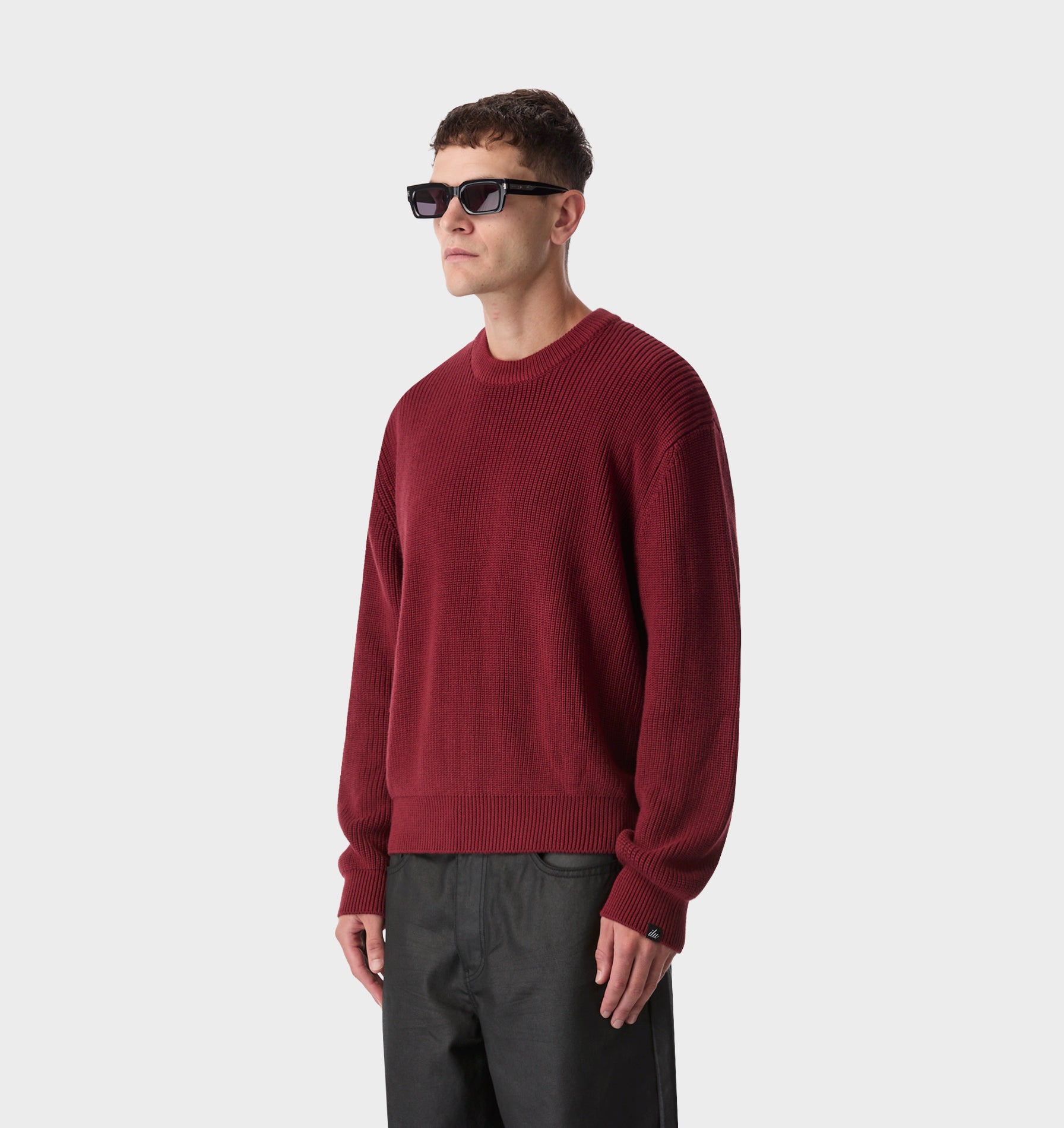 Cropped Knit Sweater - Red Wine