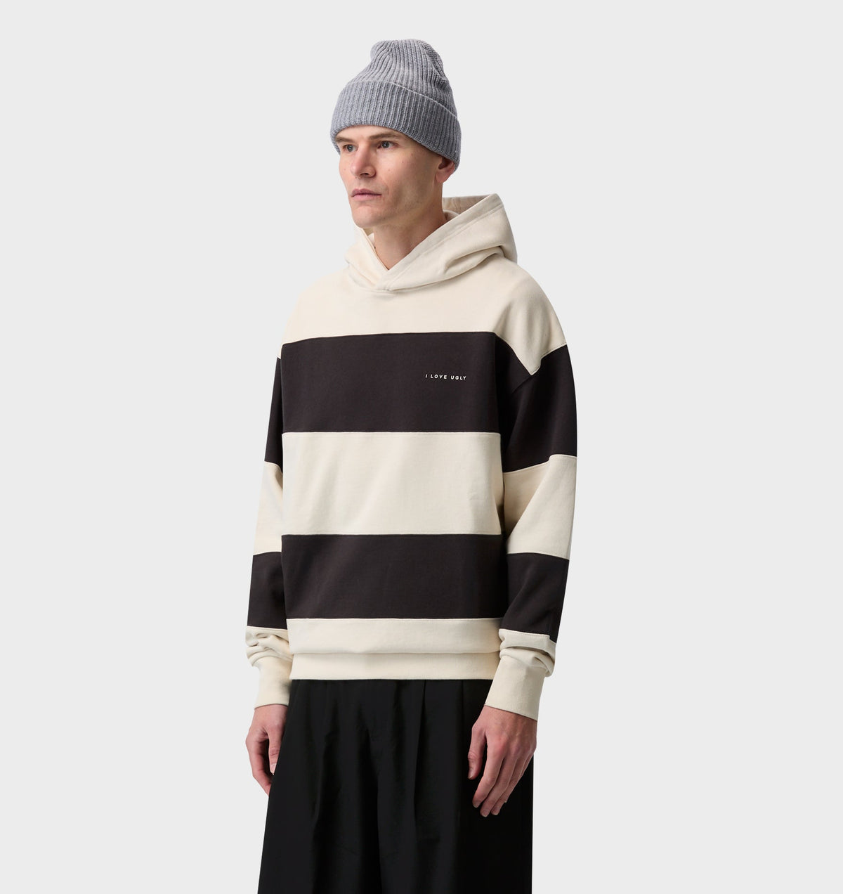 Stripe Box Hood - Off White/ Charcoal