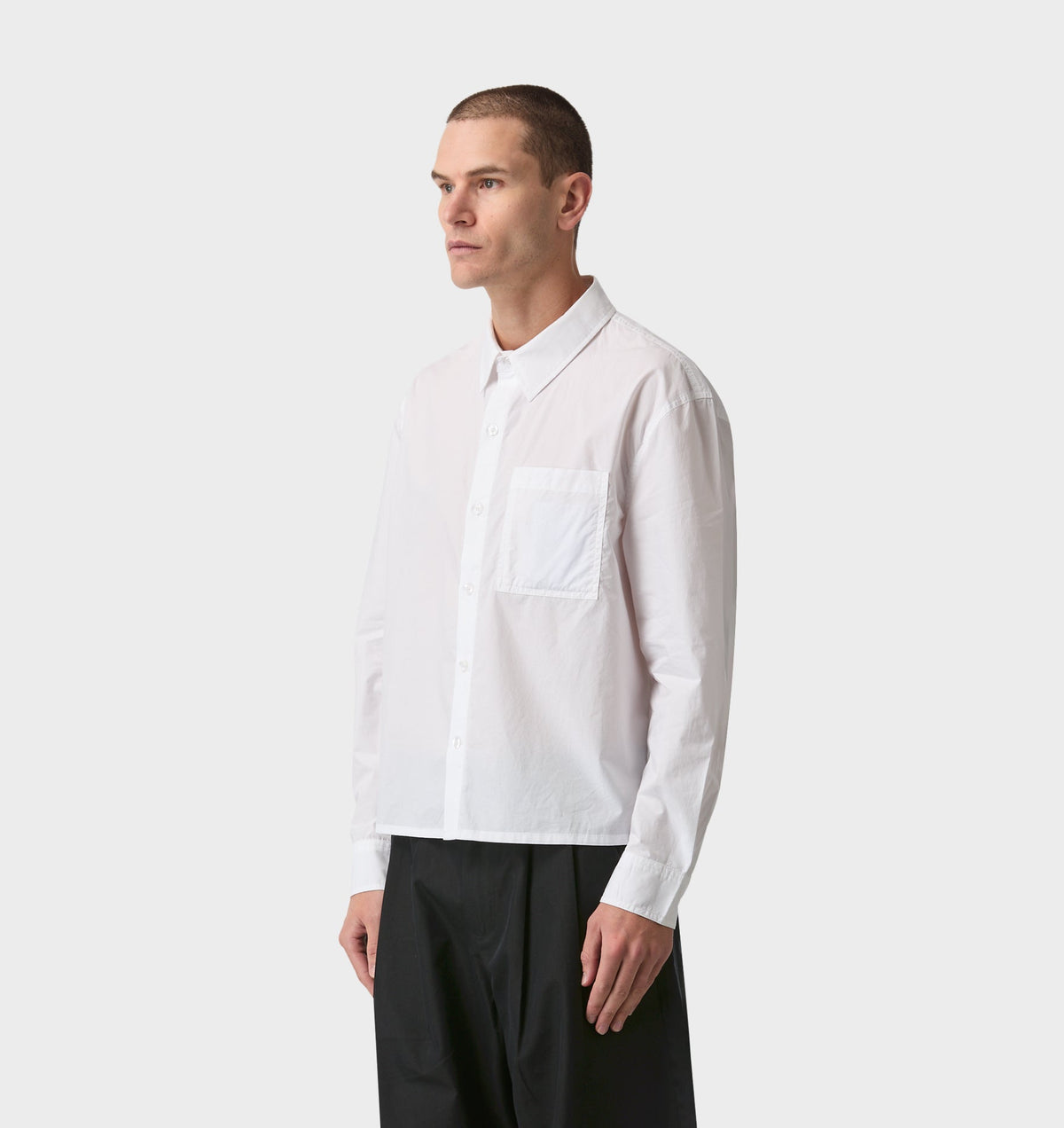 Crop LS Shirt - White Poplin
