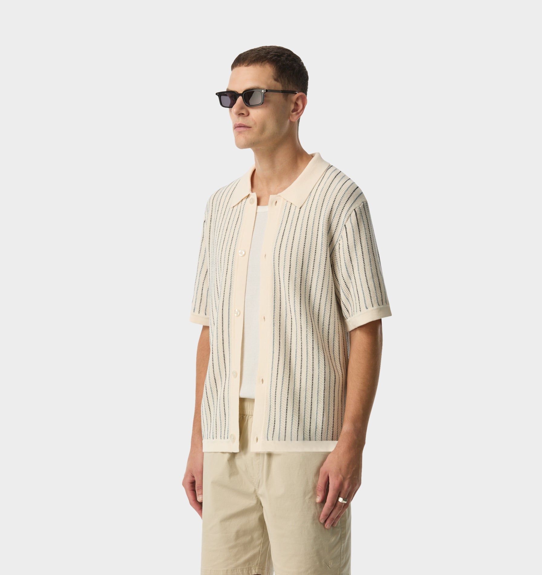 Jasper Knit SS Shirt - Off White Stripe
