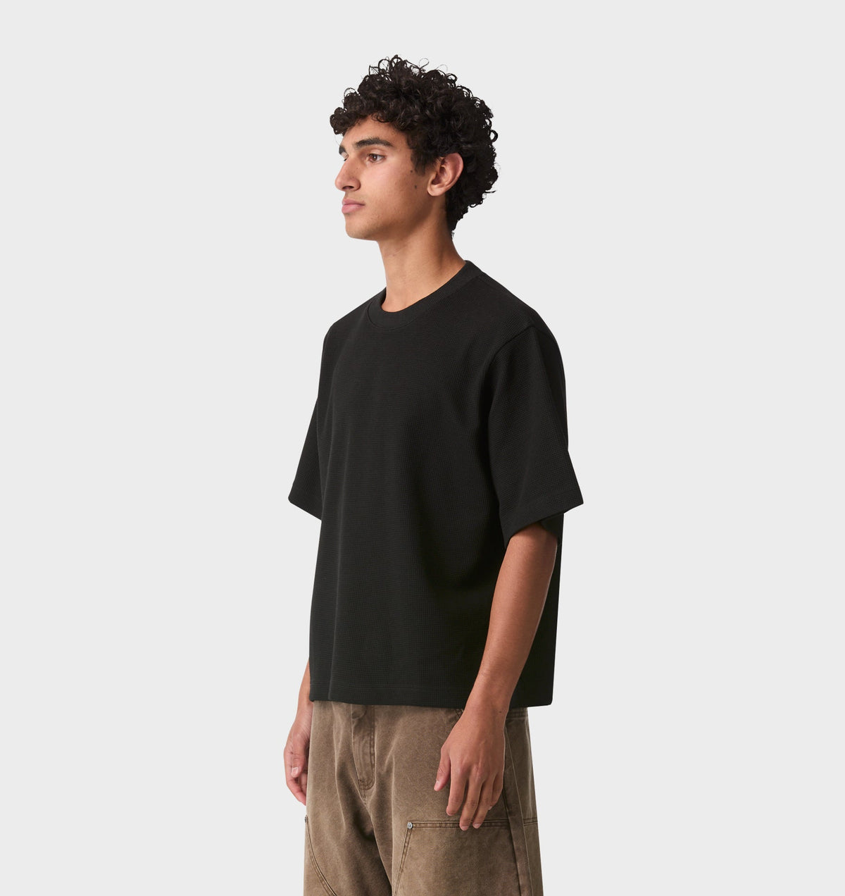 Waffle Box Crop Tee - Black