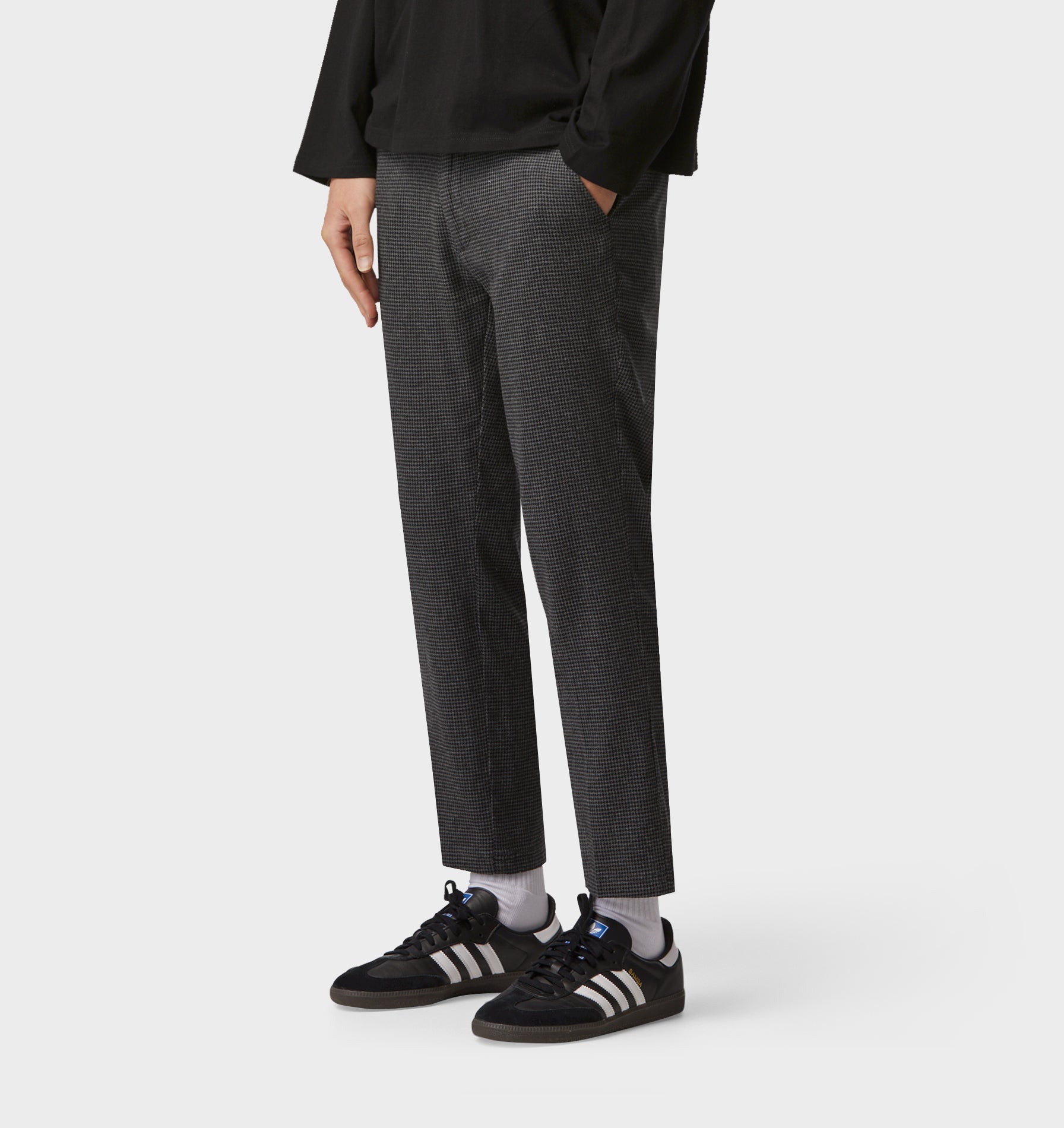 Linen Slim Kobe Pant - Regular -Charcoal Houndstooth
