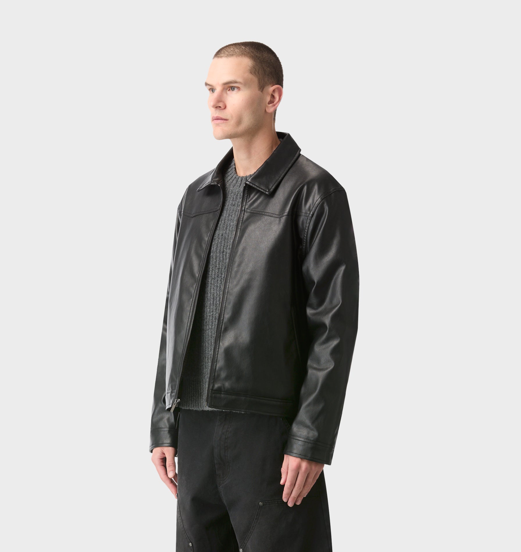 Dayton Faux Leather Jacket- Black