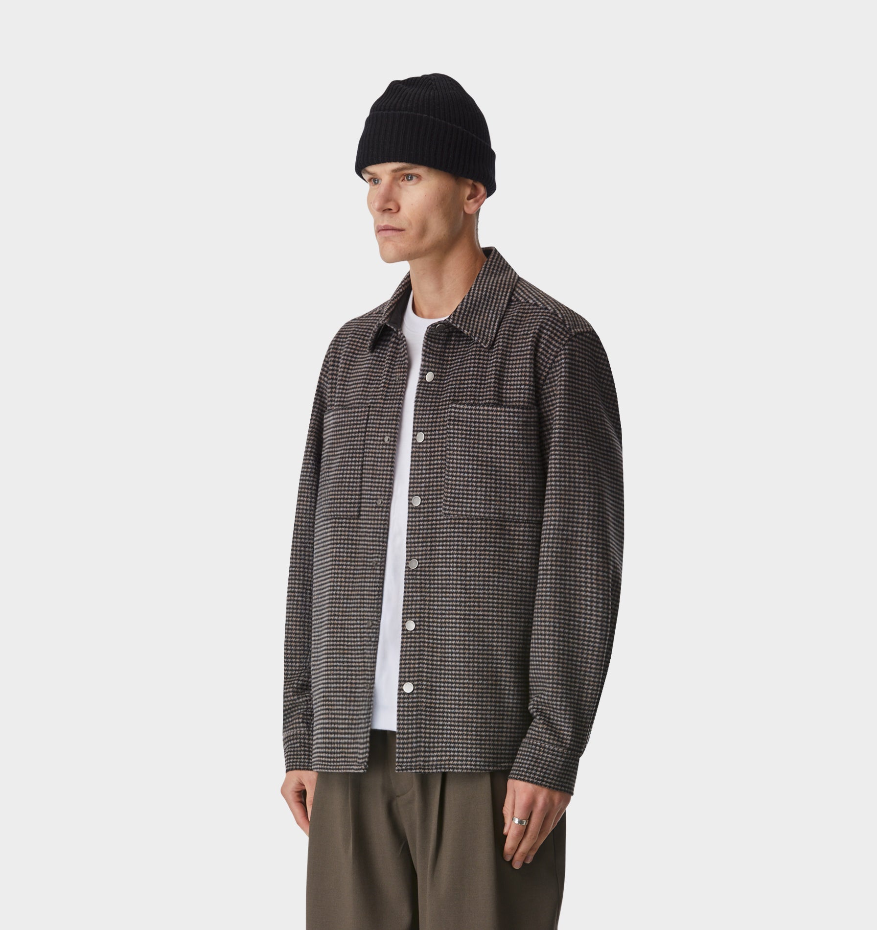 Wool Overshirt - Black/Rust Houndstooth
