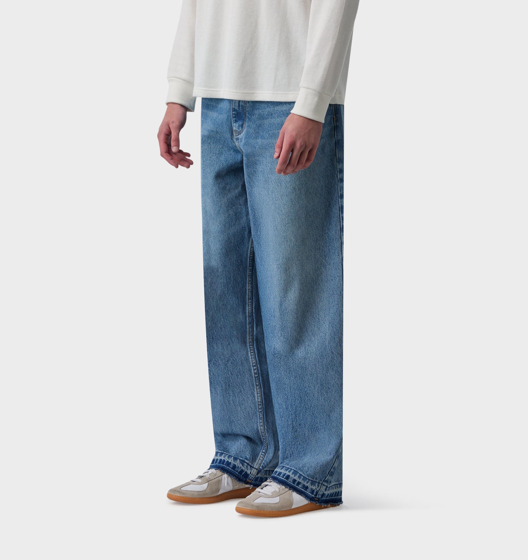 Raw Hem Edgar Wide Denim - Vintage Blue