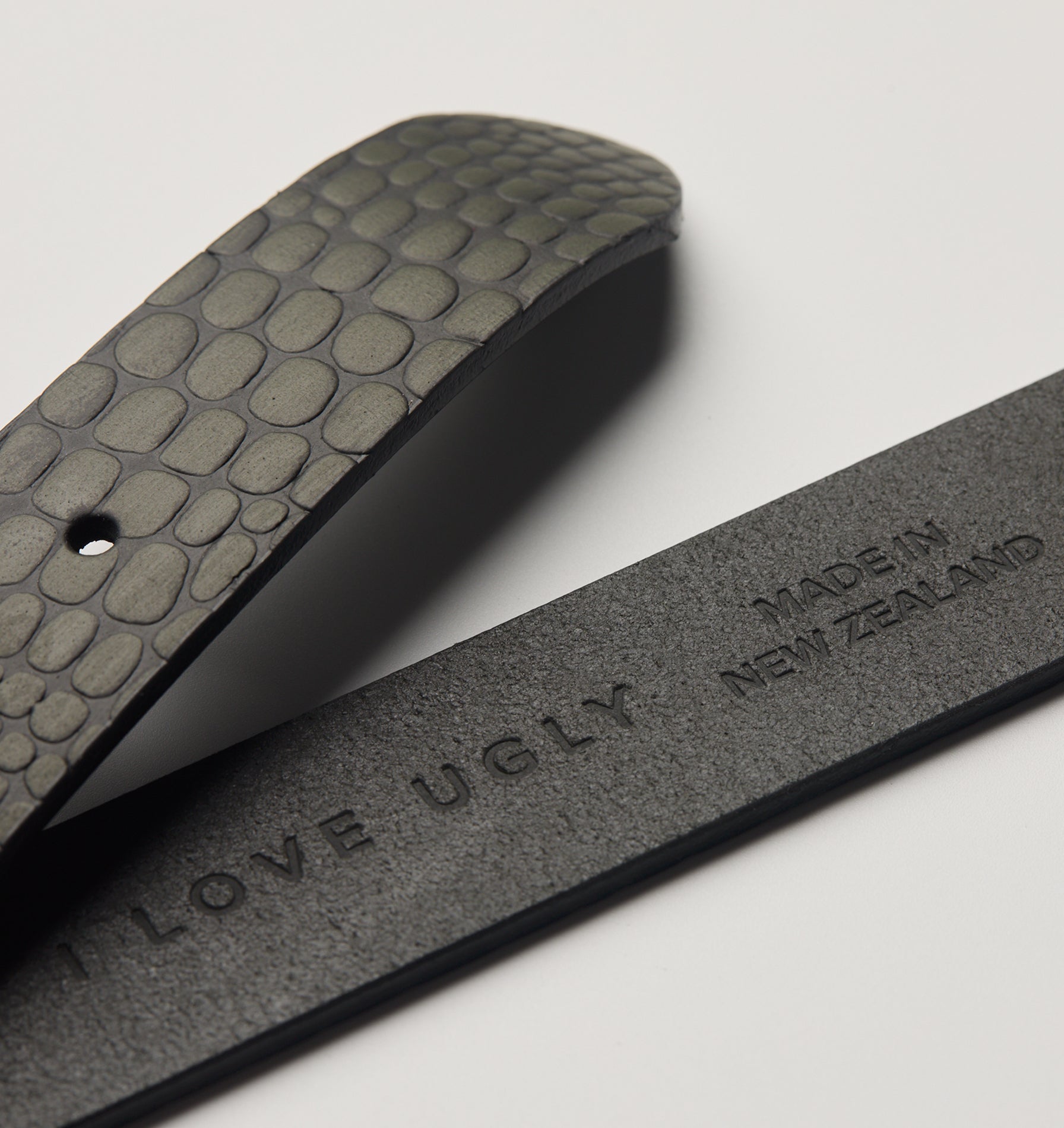 Embossed Reptile Leather Belt - Olive