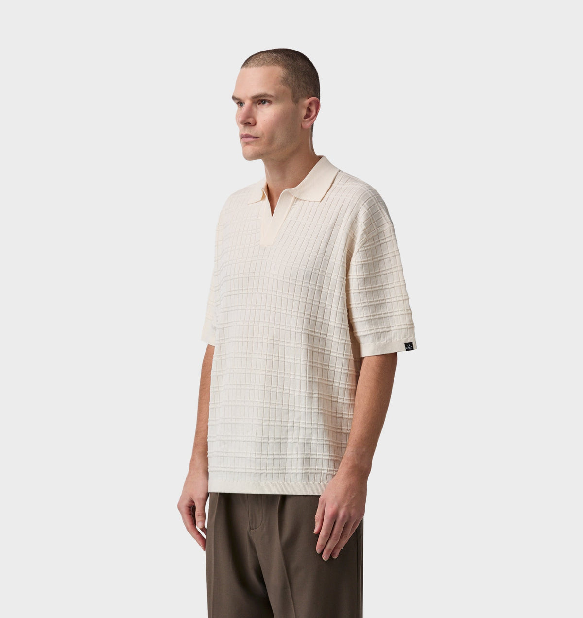 Grid Box Knit Polo - Off White