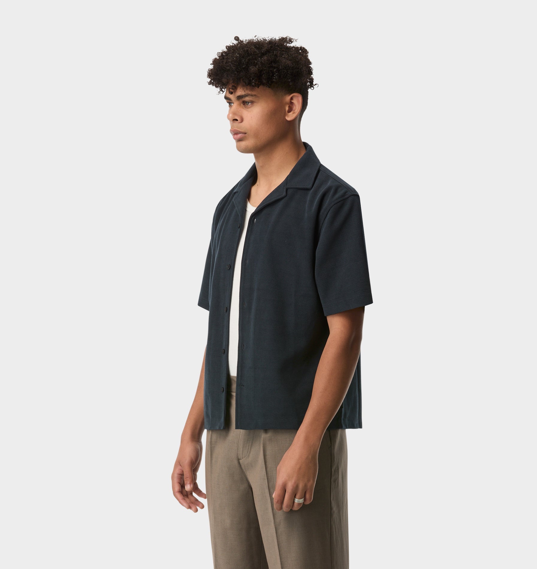 Waffle Box Cuban Collar SS Shirt - Dark Indigo