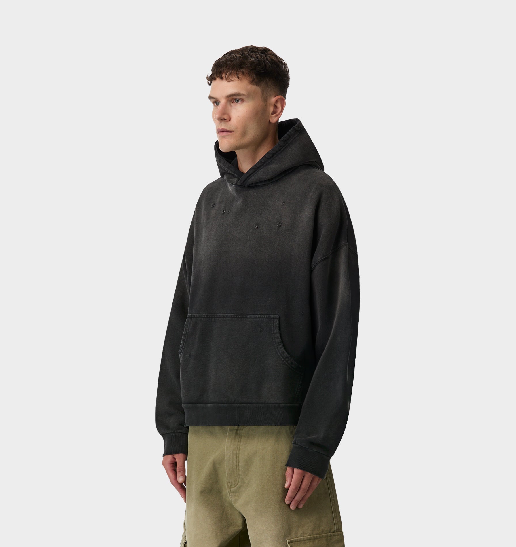 Distressed Oversized Hood - Faded Black