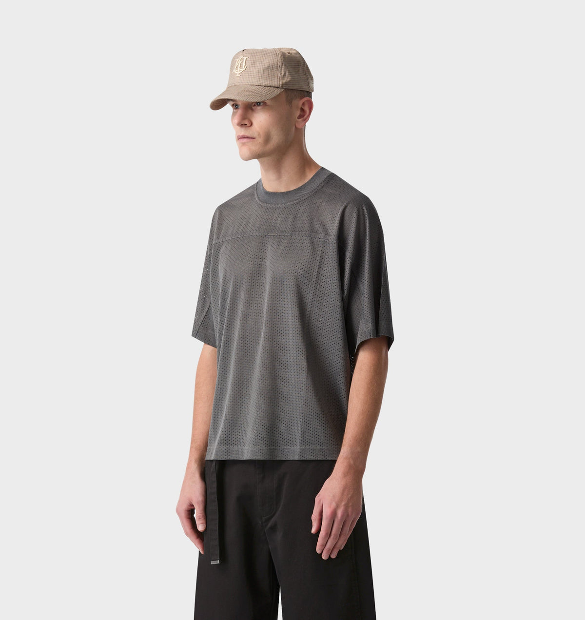 Mesh Crop Box Tee - Washed Black