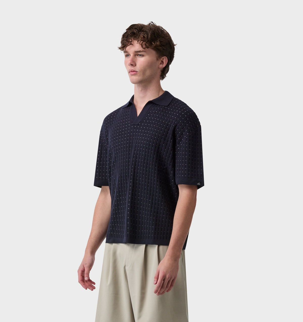Box Knit Polo - Navy/Off White