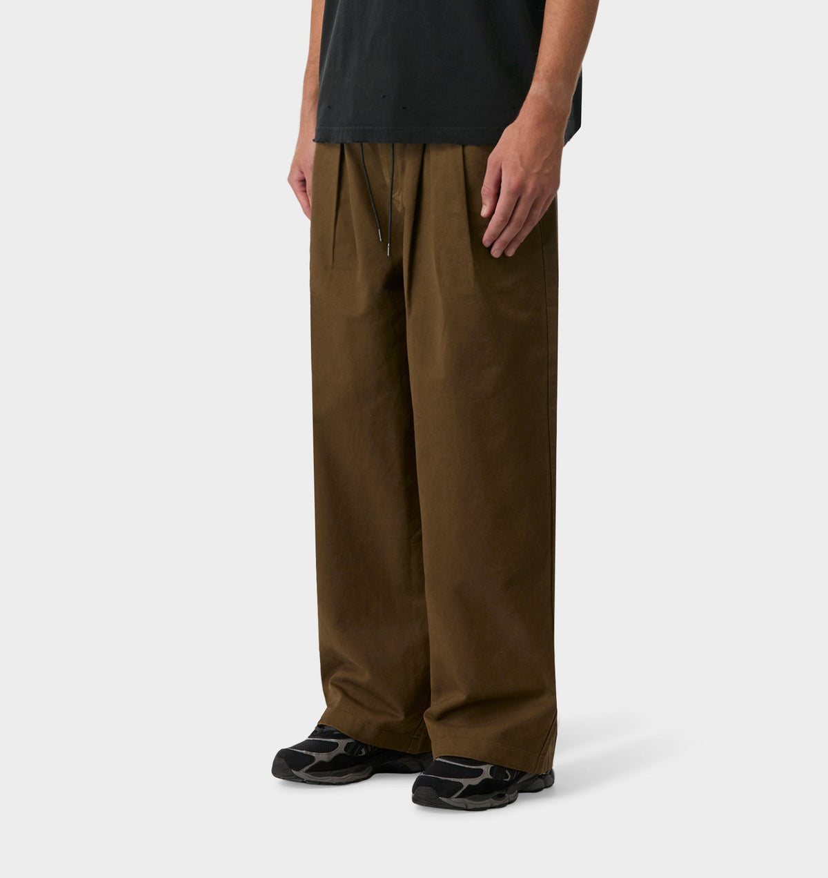 Wide Leg Pleat Pant - Khaki