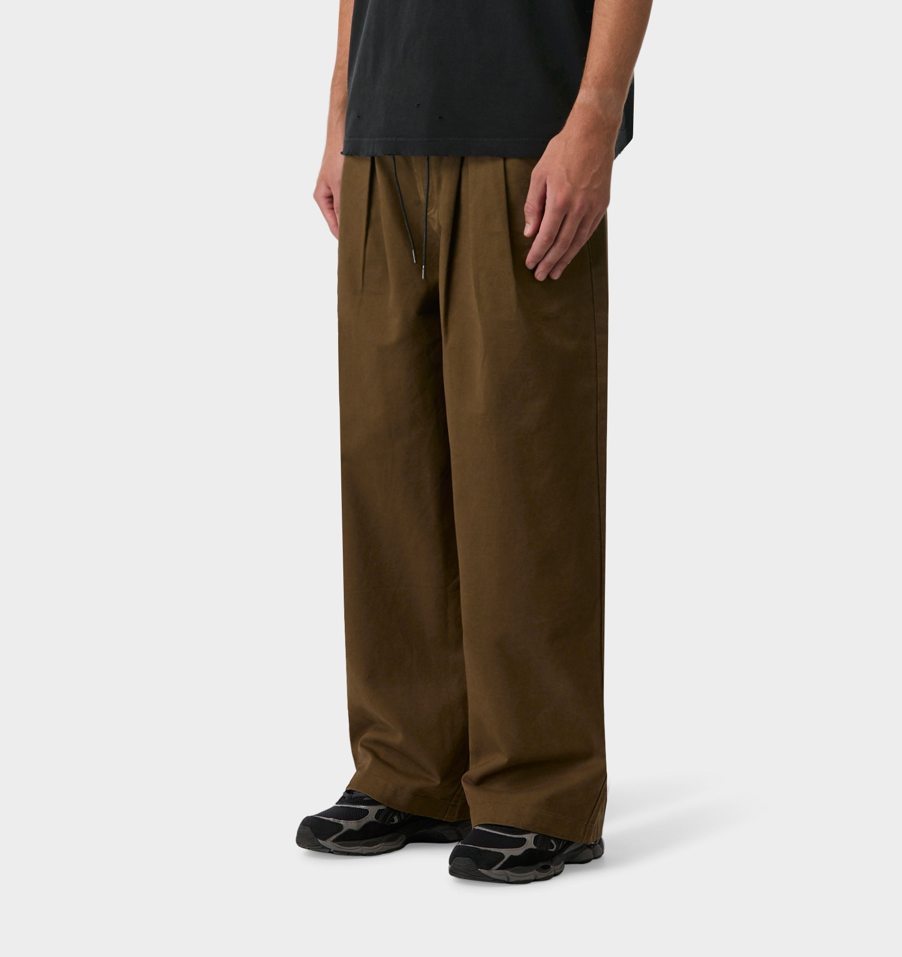 Wide Leg Pleat Pant - Khaki