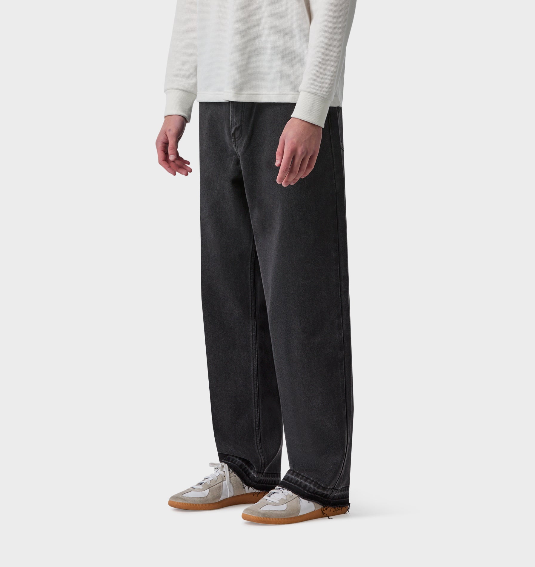 Raw Hem Edgar Wide Denim - Washed Black