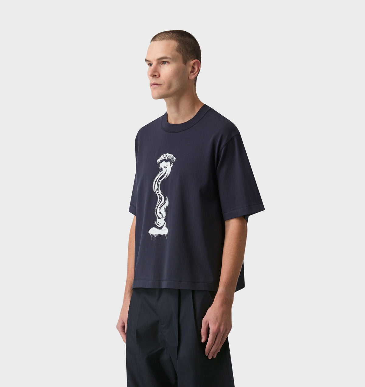 Warped Face Box Crop Tee - Washed Navy