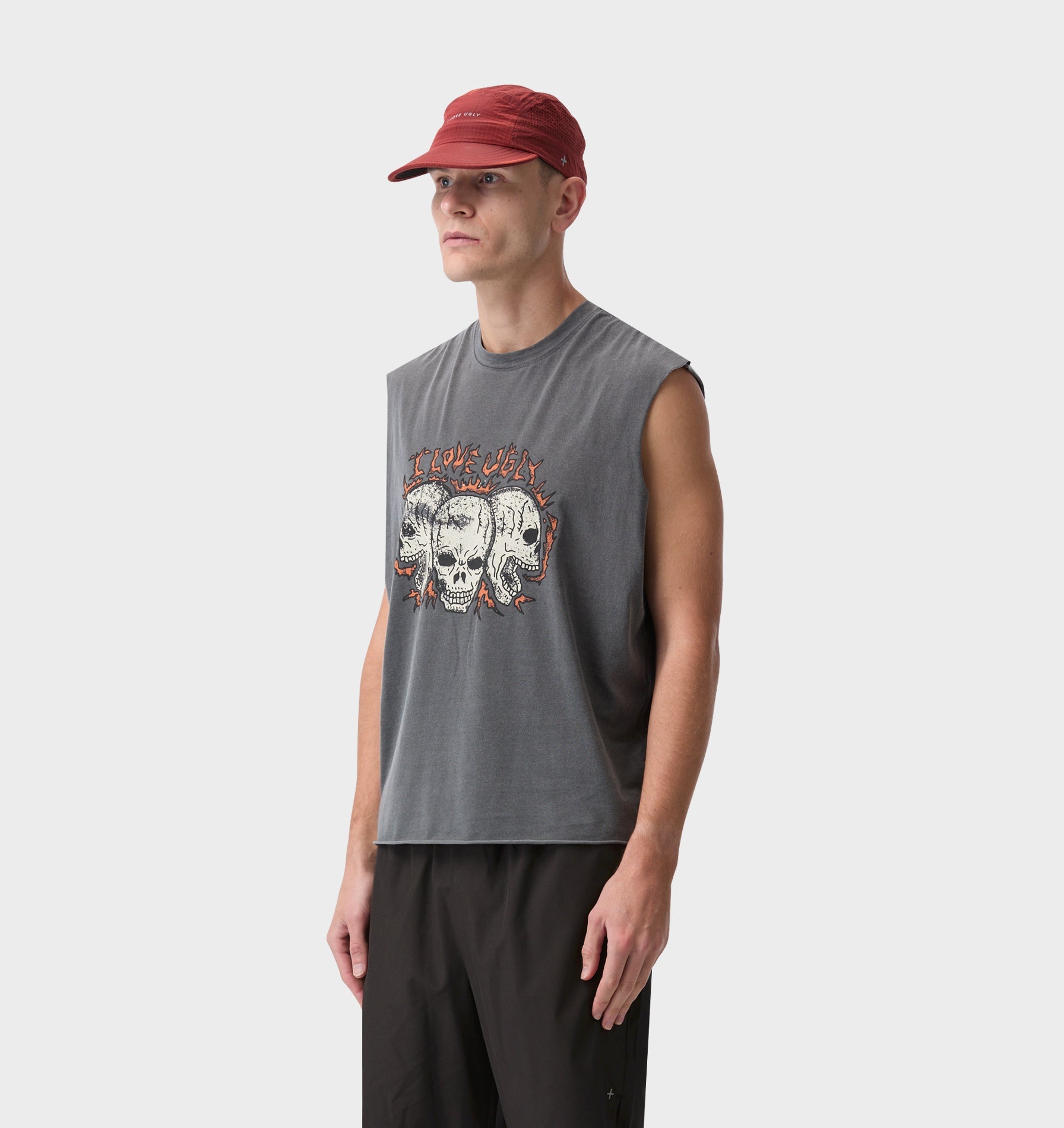 Skull Active Cotton Crop Tank - Washed Black