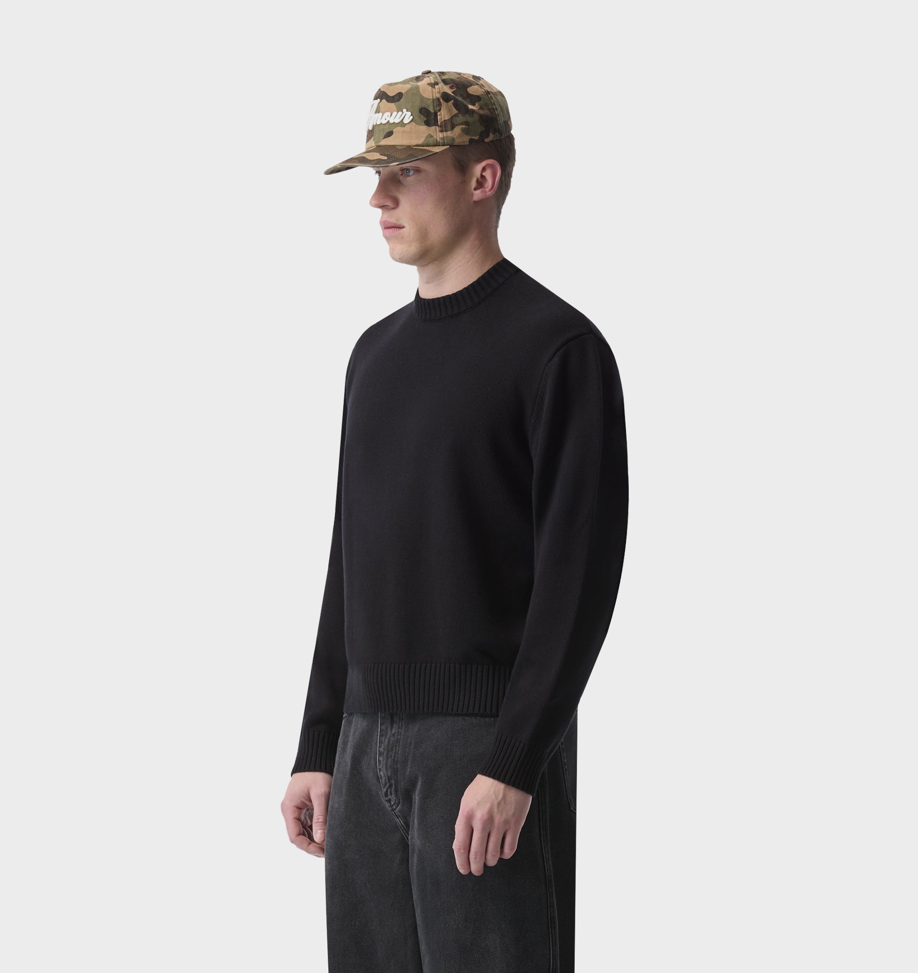Midweight Crop Knit Sweater - Black