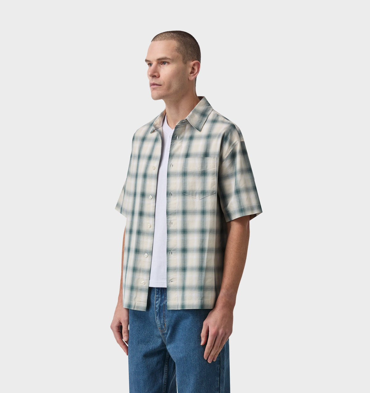 Arlo SS Shirt - White/Teal Check