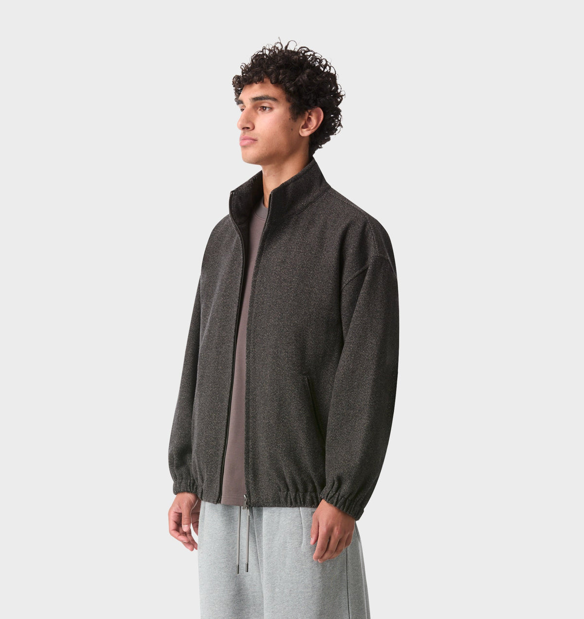 Funnel Neck Jacket - Charcoal Tweed