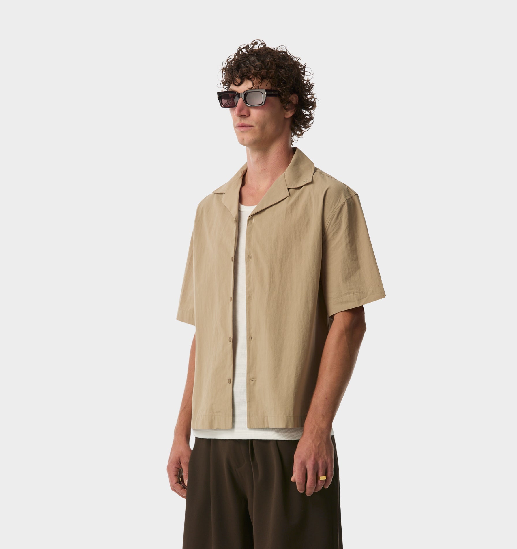 Box Cuban Collar Shirt - Taupe