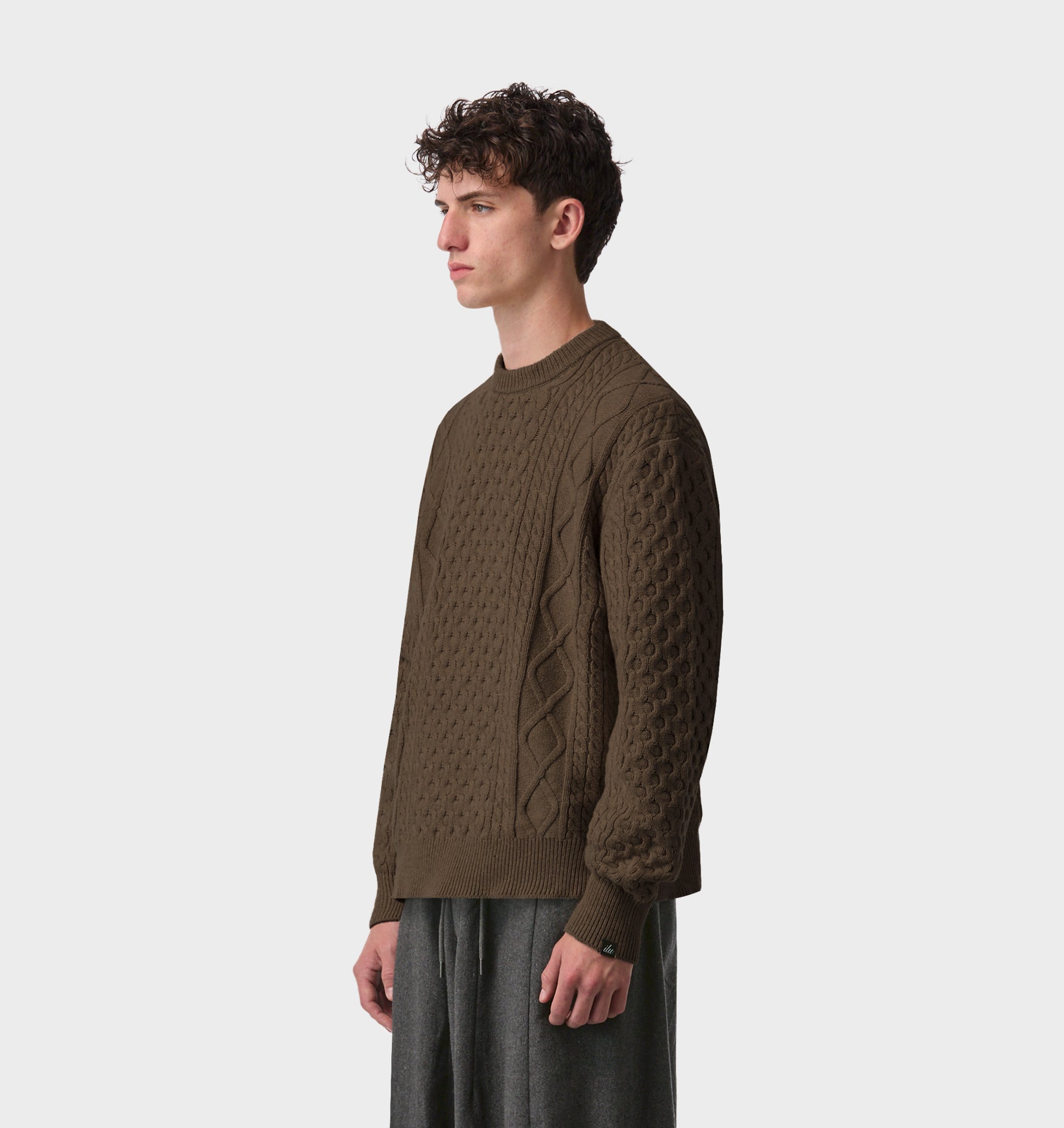 Cable Crop Knit Sweater - Brown Fleck