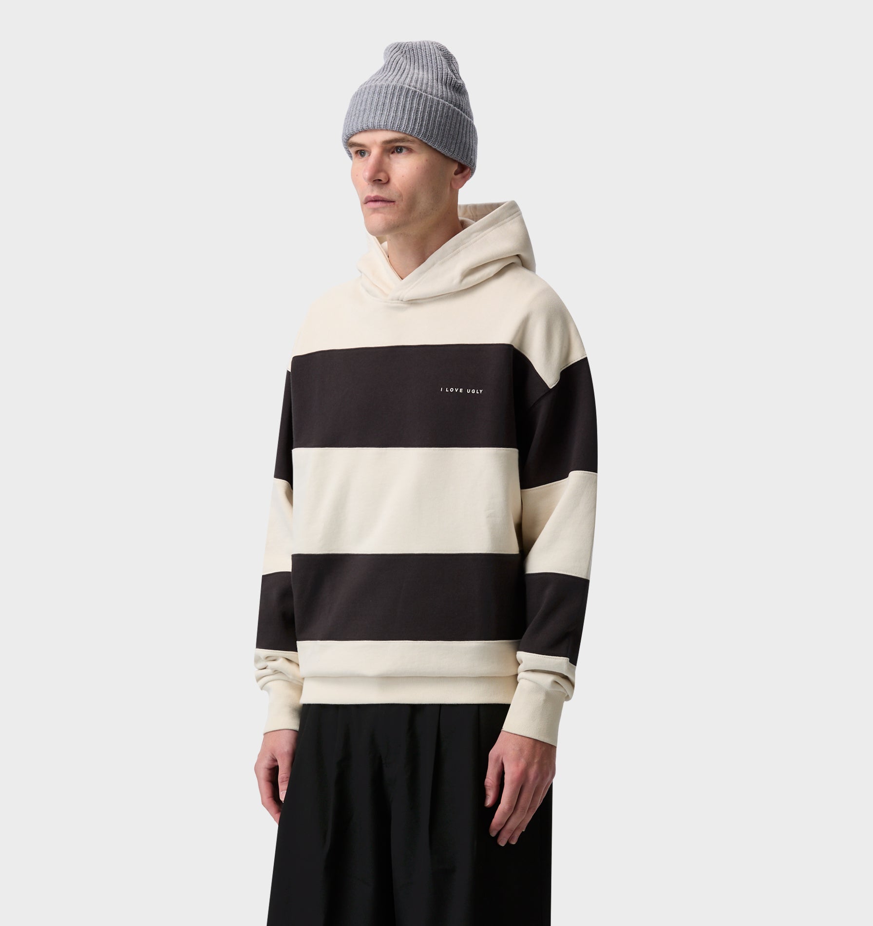 Stripe Box Hood - Off White/ Charcoal