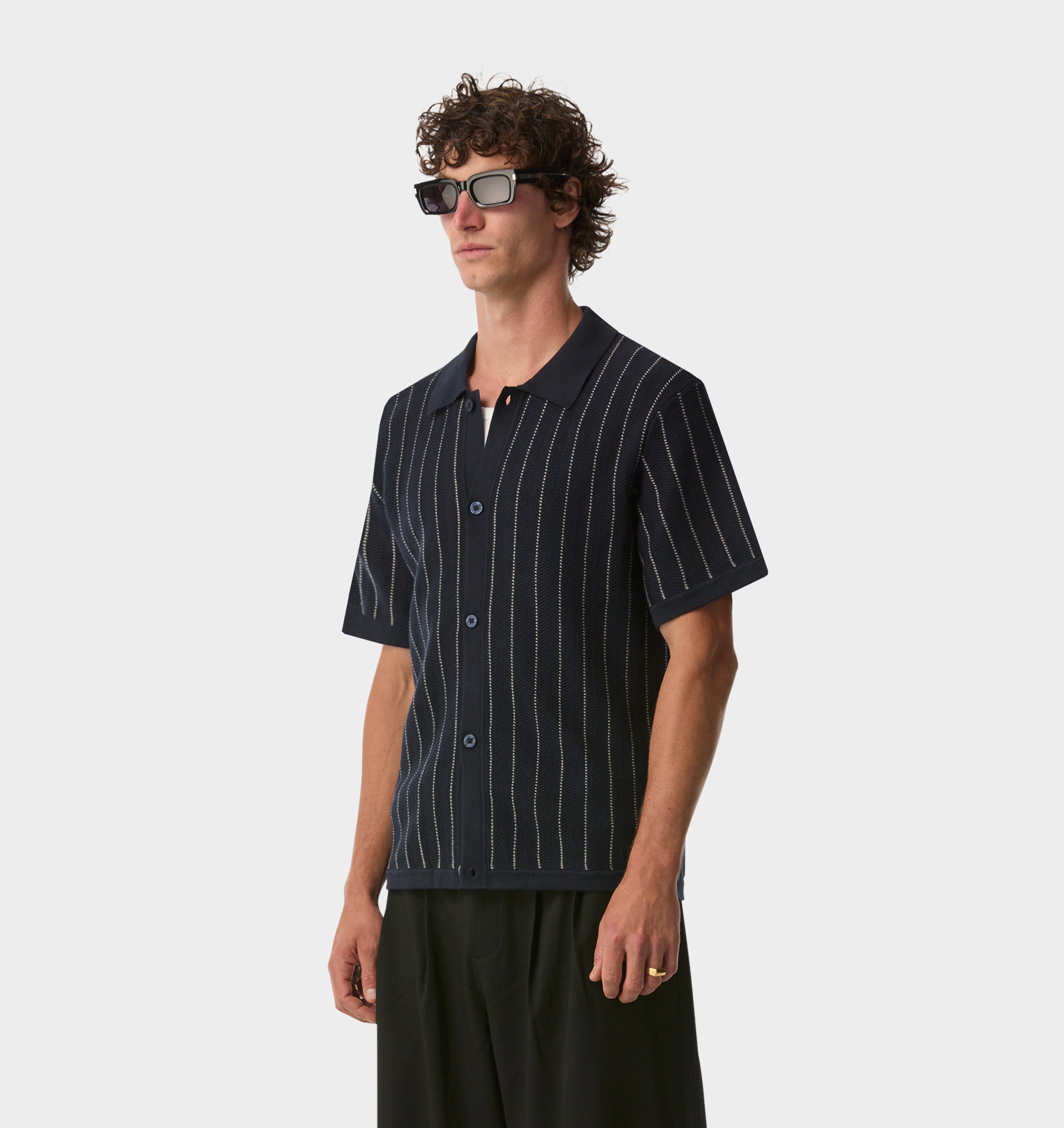 Jasper Knit SS Shirt - Navy Stripe