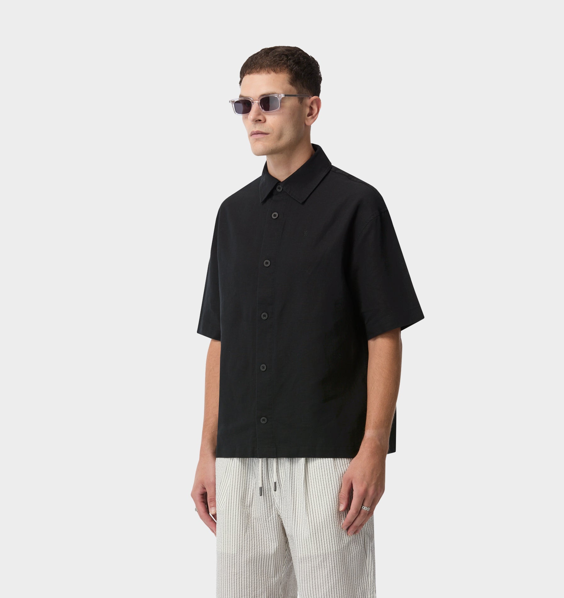 Linen Dawson Boxy SS Shirt - Black